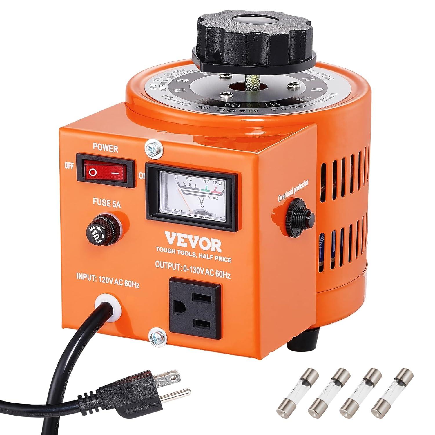 VEVOR 500VA Auto Variable Voltage Transformer, 15.3 Amp, 110V Input 0-130V Output AC Voltag