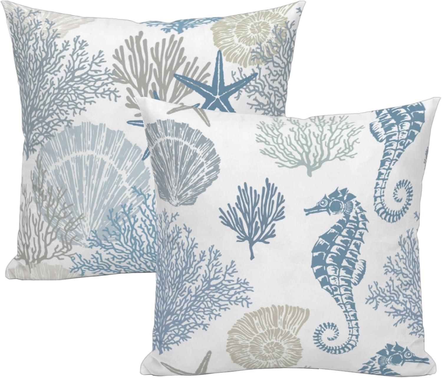 Burnt Orange Summer Outdoor Coastal Pillow Covers 18x18 Inch Set of 2 Fall Coral Seashell Starfish Throw Pillows Ocean Themed Beach Nautical Decorative Cushion Cases for Couch Decorations