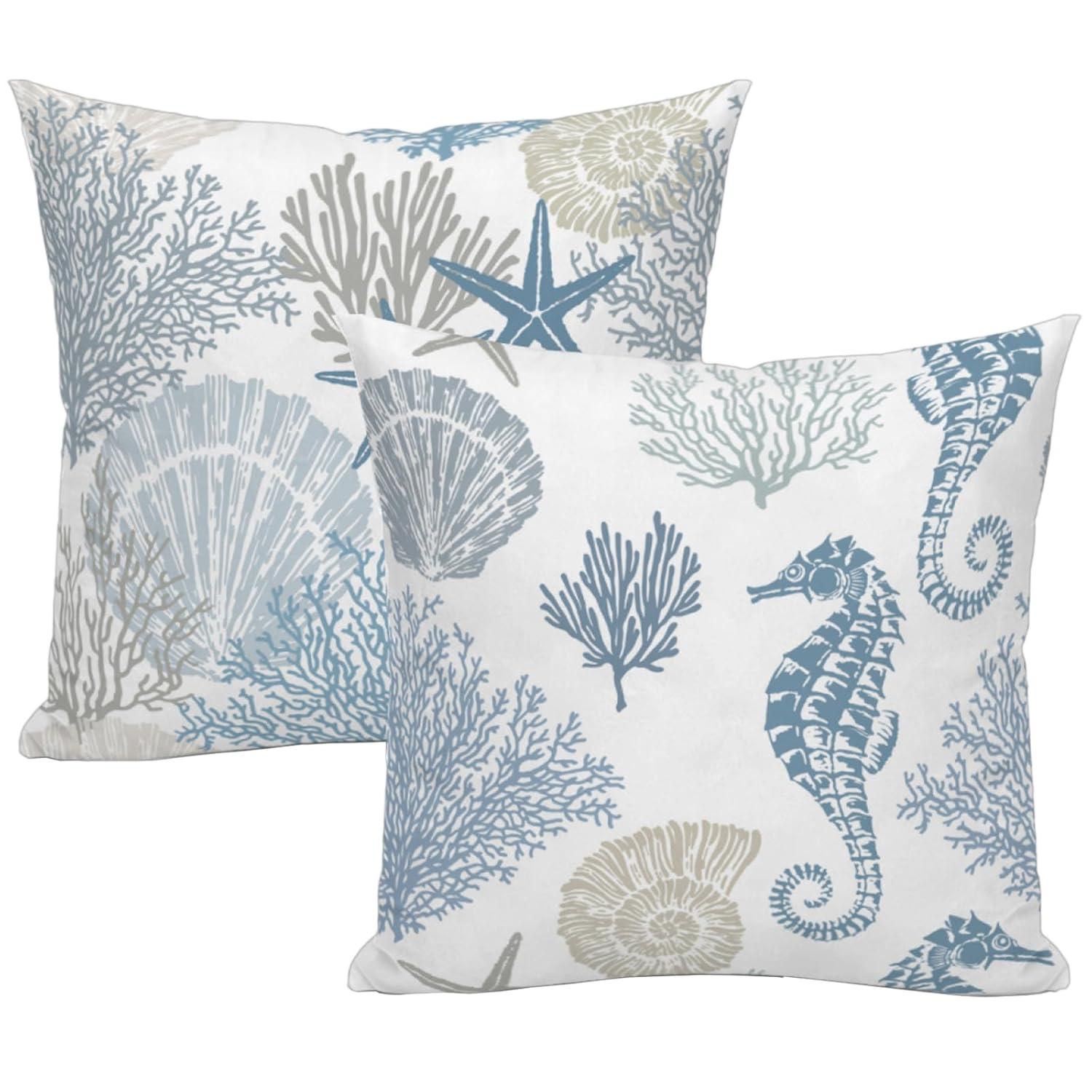 Burnt Orange Summer Outdoor Coastal Pillow Covers 18x18 Inch Set of 2 Fall Coral Seashell Starfish Throw Pillows Ocean Themed Beach Nautical Decorative Cushion Cases for Couch Decorations