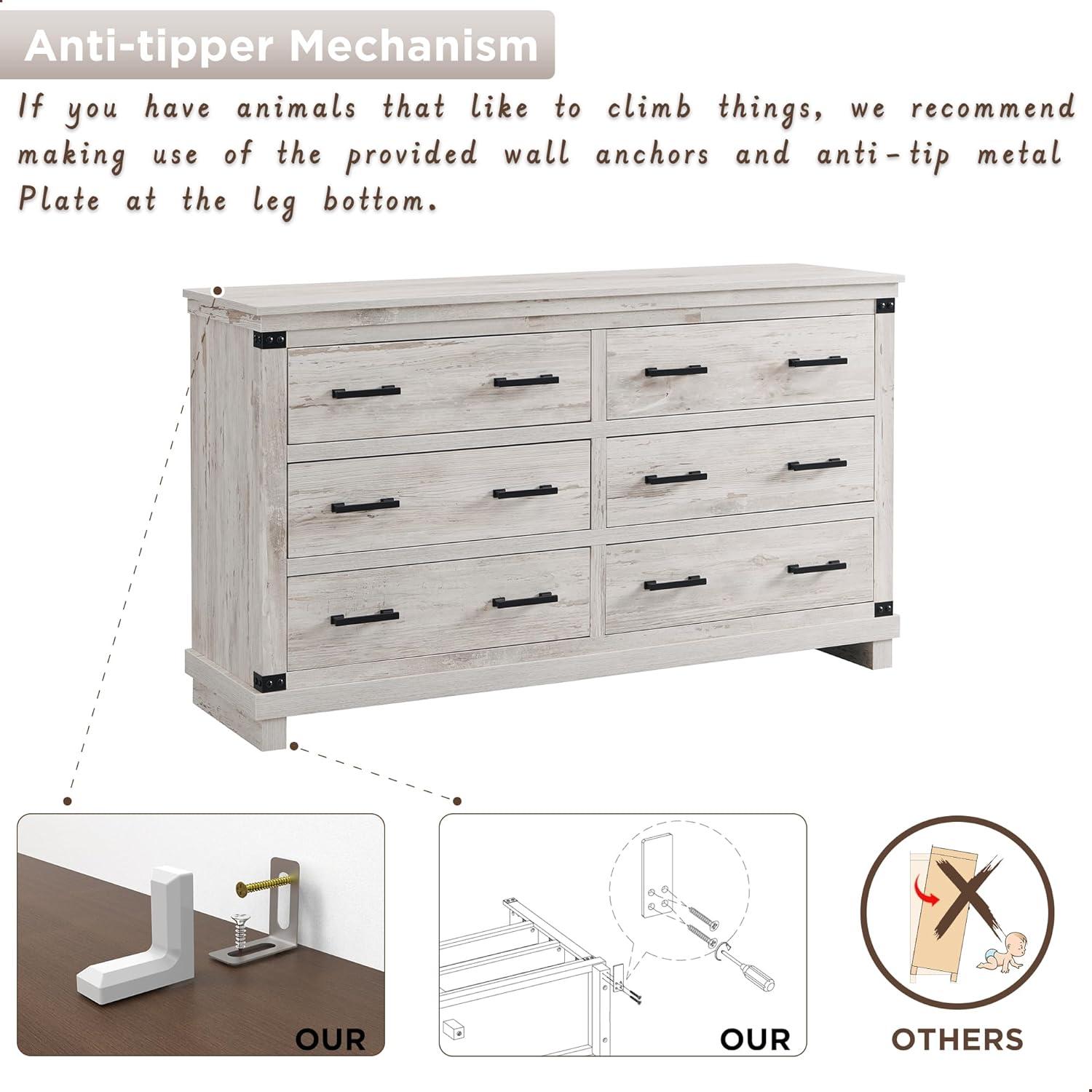 Farmhouse 7 Drawers Dresser for Bedroom, Wood Large Chest of Drawers with Thick Plank Styling, Rustic Closet Dresser for Bedroom, Living Room, Antique Brush White Color