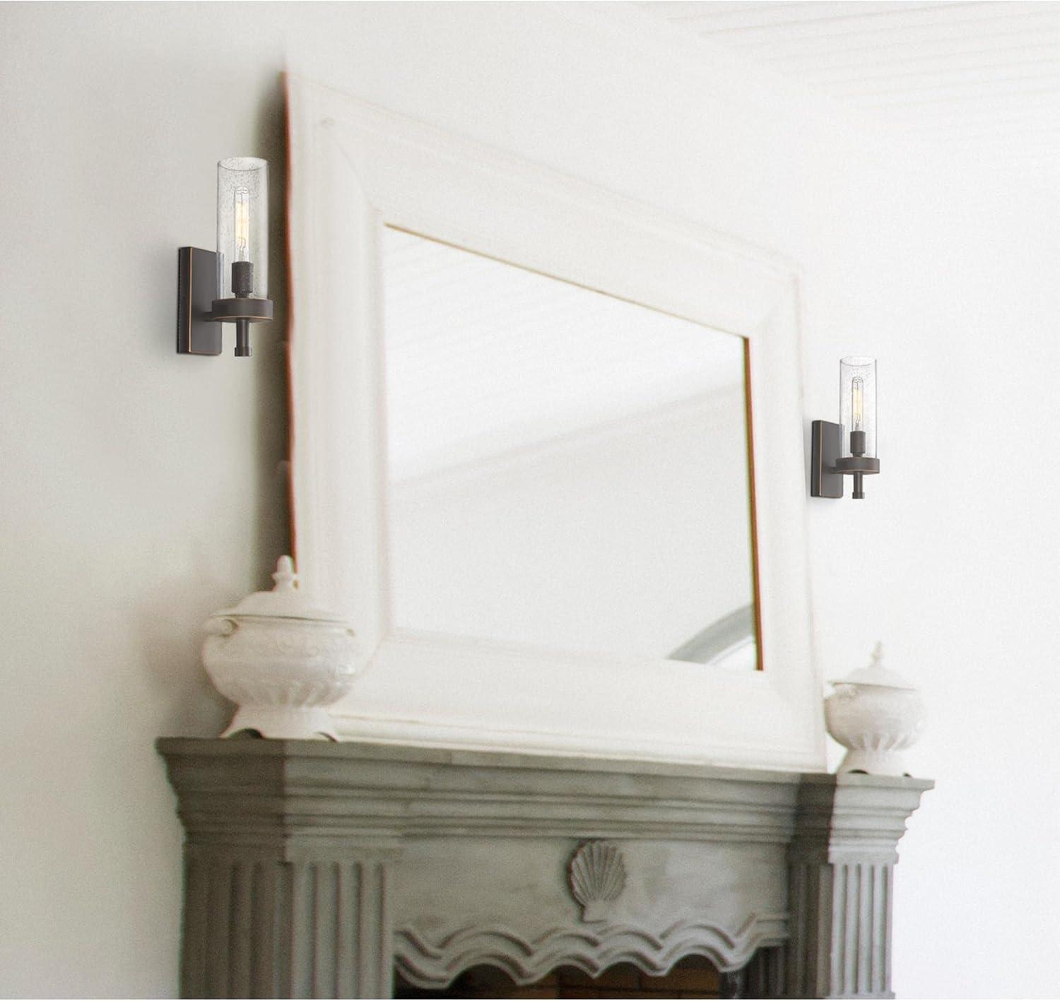 Elegant Lavina Oil-Rubbed Bronze Cylinder Wall Sconce with Seeded Glass