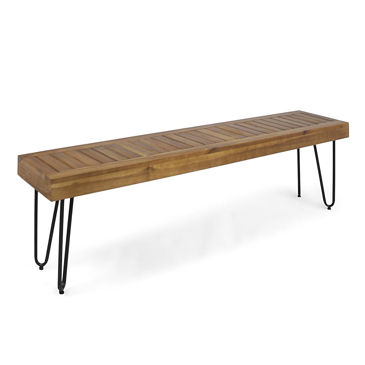 GDF Studio Abbet Outdoor Industrial Wood and Metal Bench, Teak