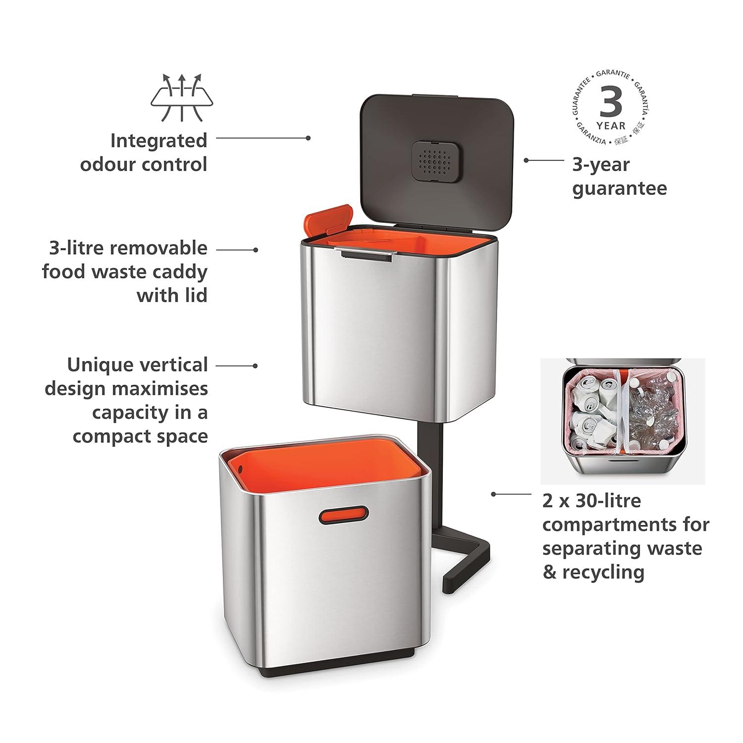 Joseph Joseph Totem Waste & Recycling Dual Kitchen Trash Can