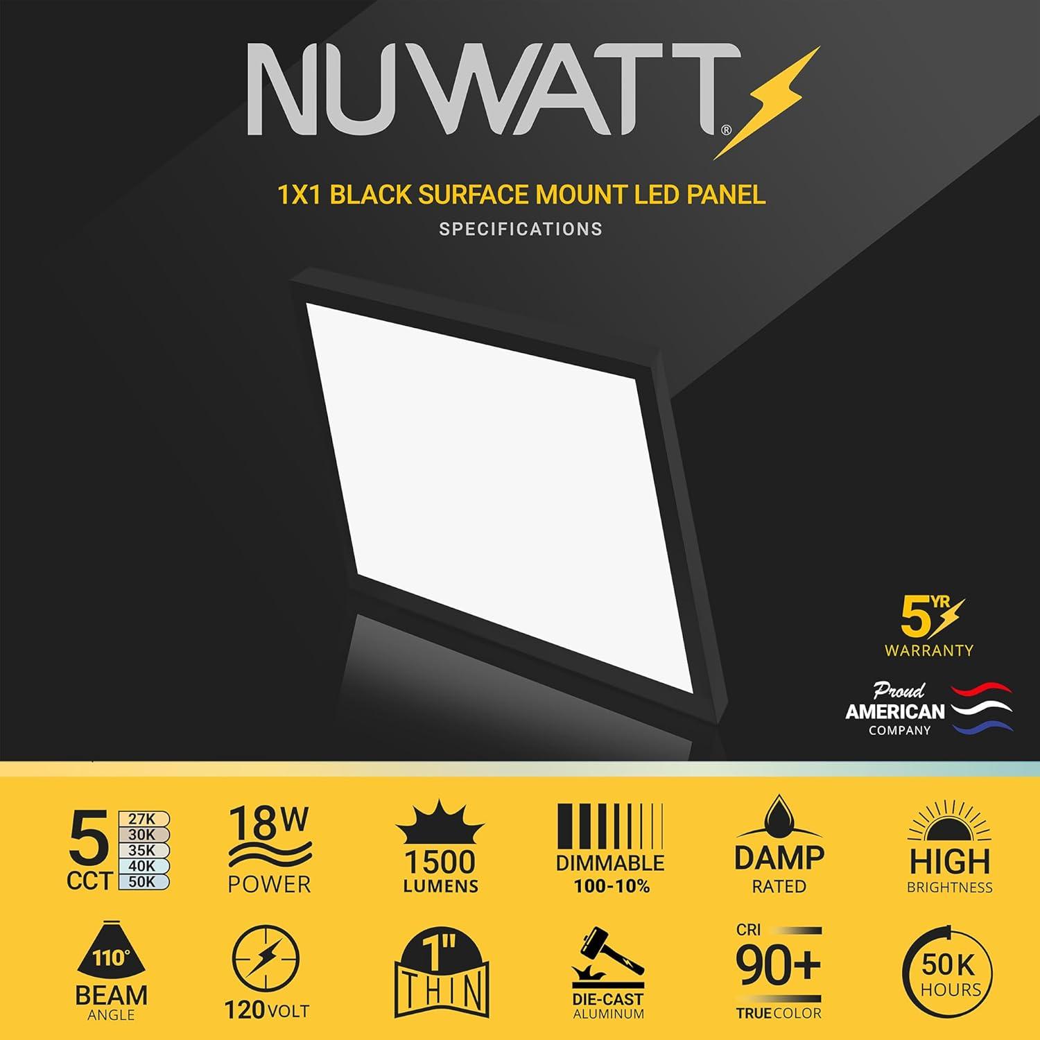 NUWATT NUWATT 4 Pack 1x4 LED Drop Ceiling Flat Panel Troffer Light, Wattage & Color Selectable 40W/30W/20W, CCT 3000K/3500K/4000K/5000K/6500K, 4400LM, 0-10V Dimmable Backlit Fixture, 120V-277V, ETL Listed