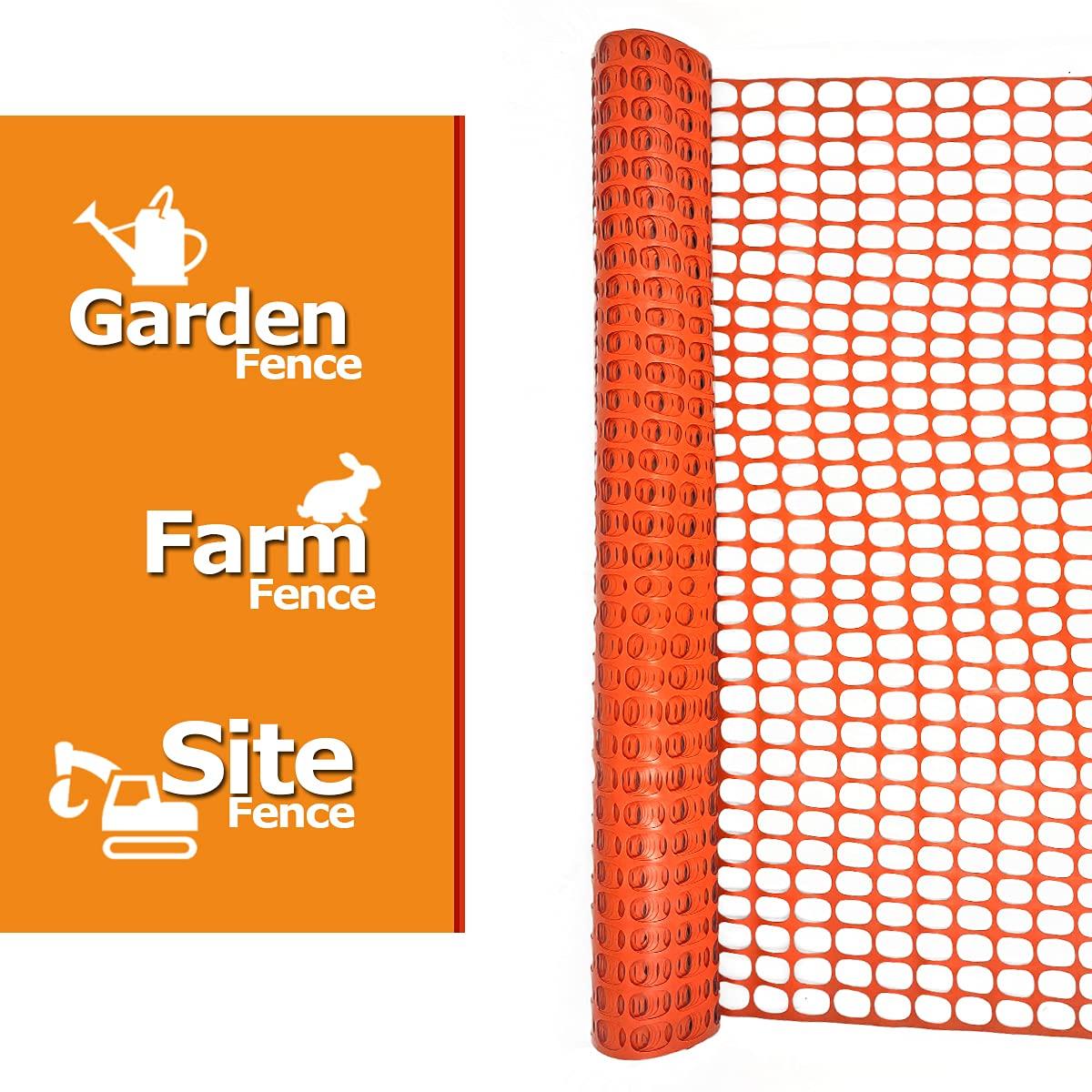 Ashman Plastic Mesh Fence, Construction Barrier Netting, Orange, 4'x200' Feet, 1 Roll, Garden Fencing, Fences Wrap, Above Ground, for Snow, Poultry, Chicken, Deer, Patio, Garden Netting, Orange 200FT