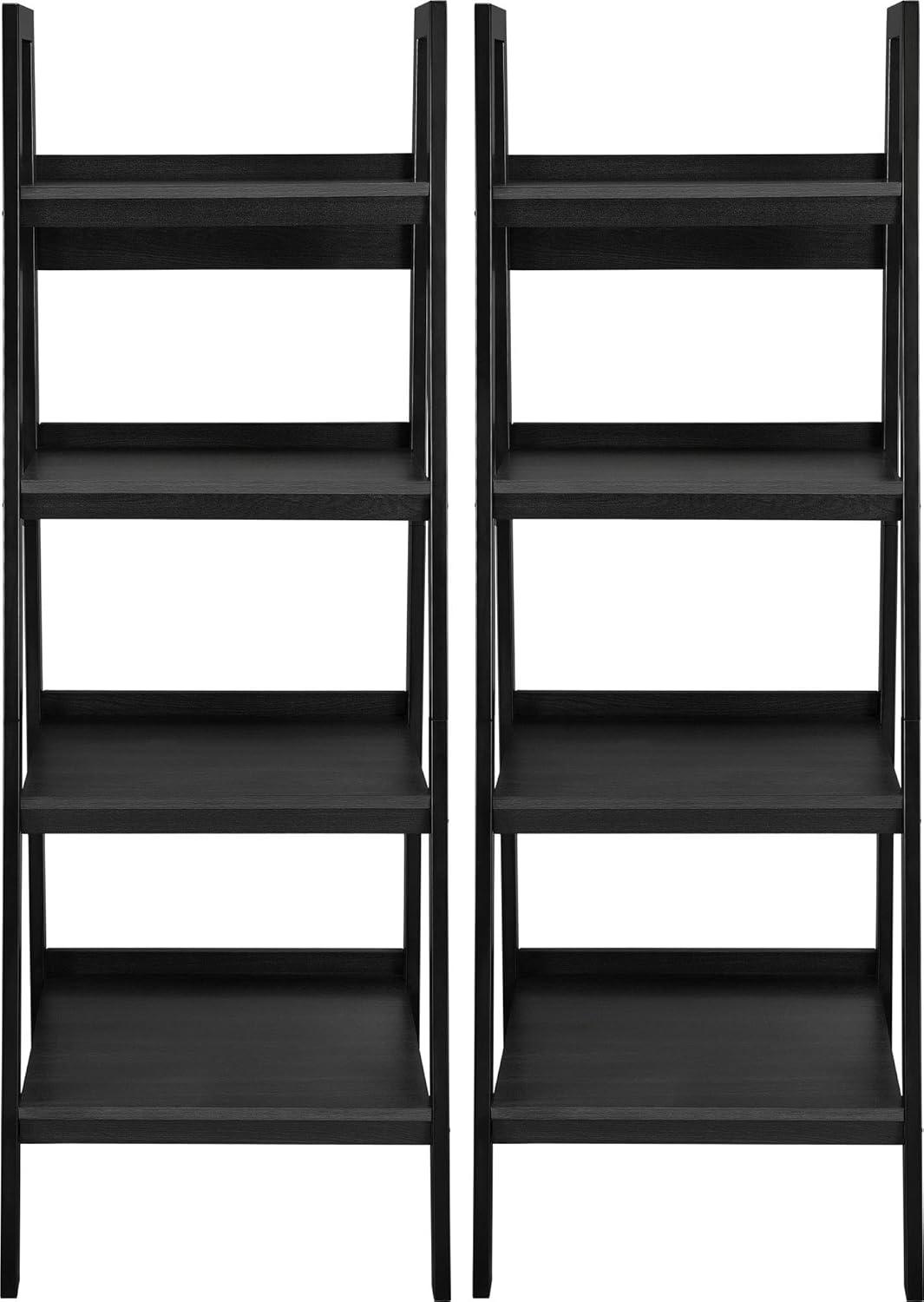 White Adjustable 4-Shelf Ladder Bookcase for Office and Living Room
