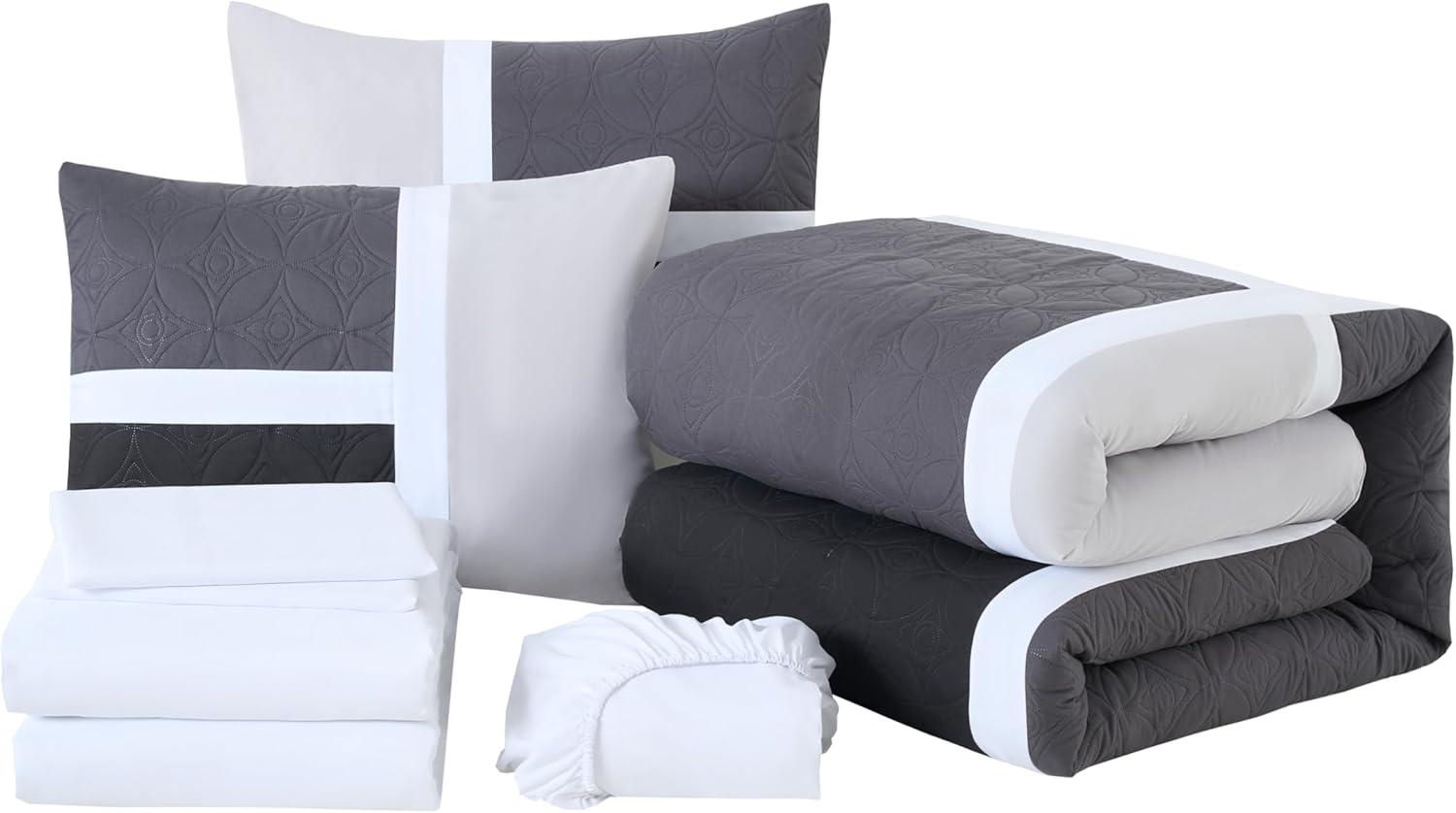 Chezmoi Collection 7-Piece Patchwork Bed in a Bag Comforter Set with Sheets