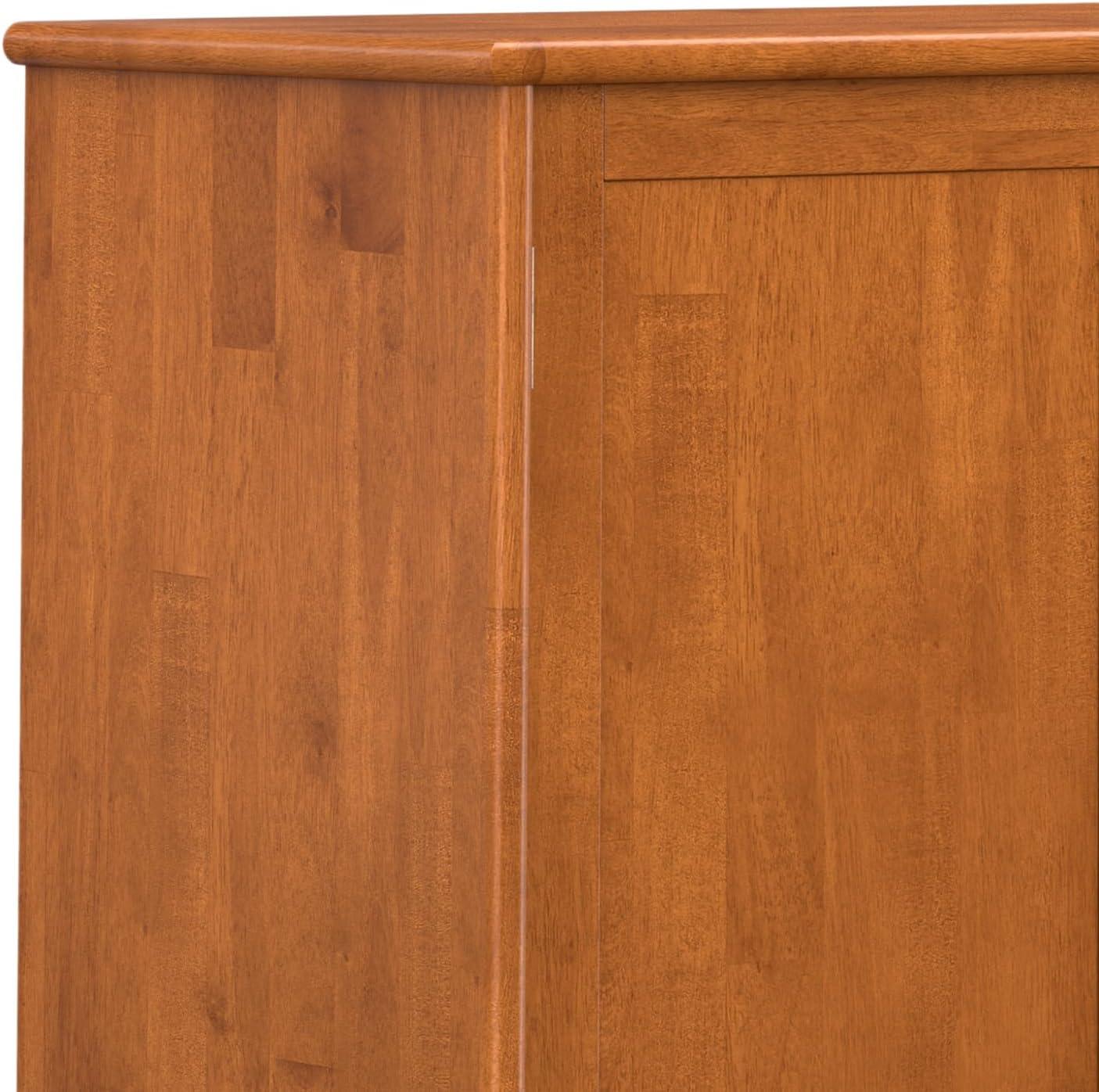 Simpli Home Draper Solid Hardwood Mid Century 4 Door Sideboard Buffet In Teak Brown