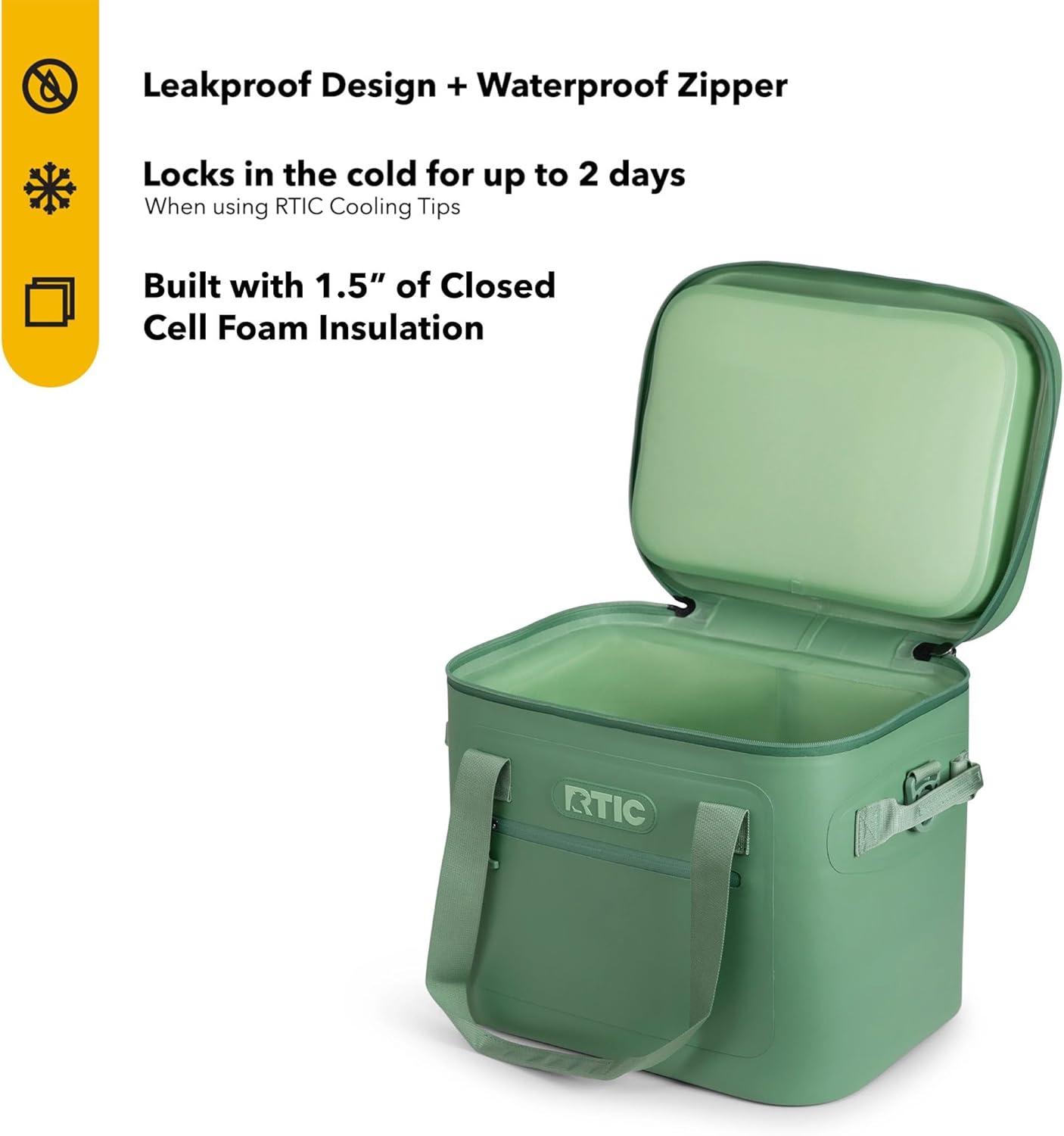 RTIC 30 Can Ultra-Tough Soft Cooler, Leakproof Ice Chest Cooler with Waterproof Zipper, Sage