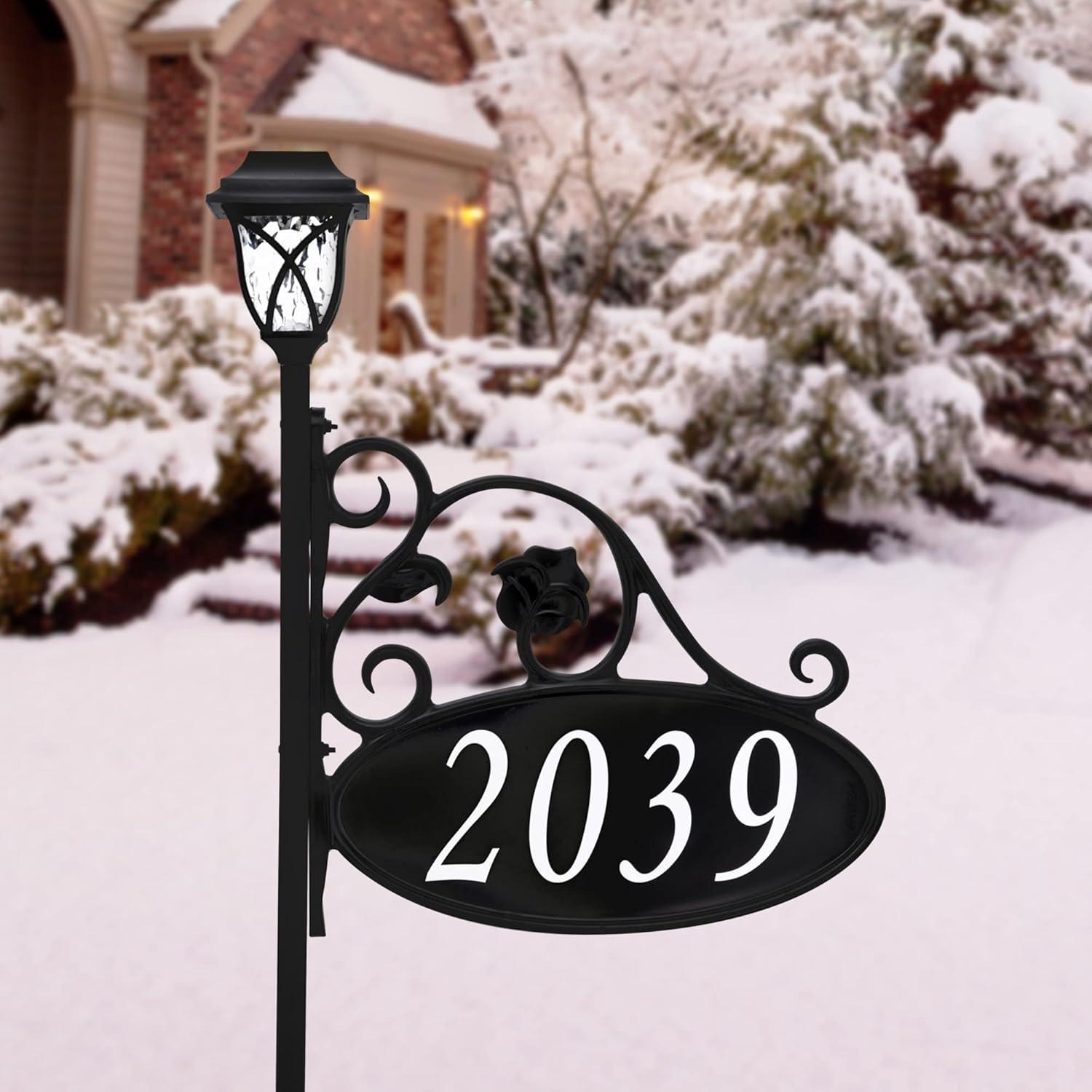 Address America USA Handcrafted, Double-Sided Park Place Reflective Address Sign With Solar Light - 30" Pole