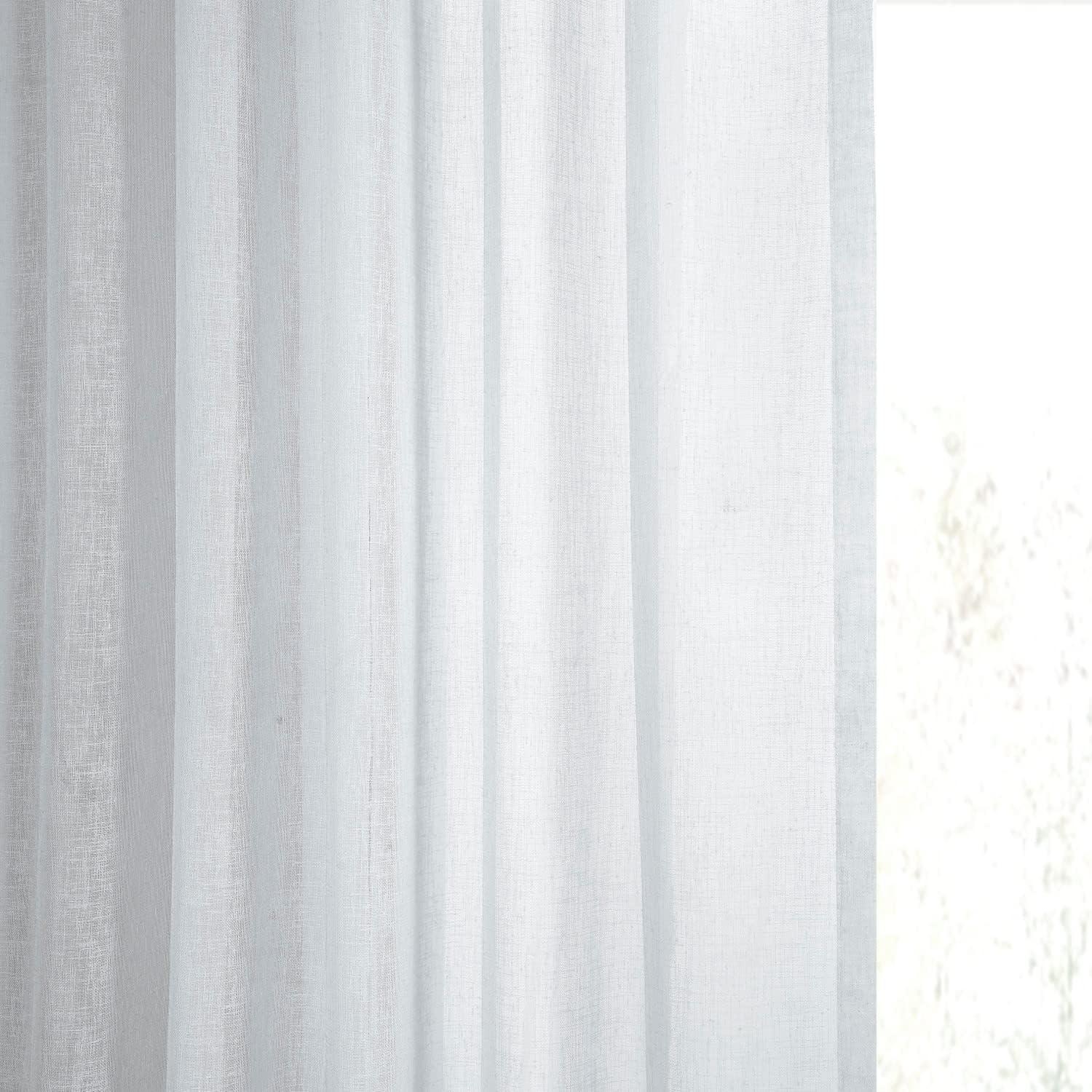 Aspen White Solid Faux Linen Sheer Curtain (1 Panel), Aspen White, 50W X 96L