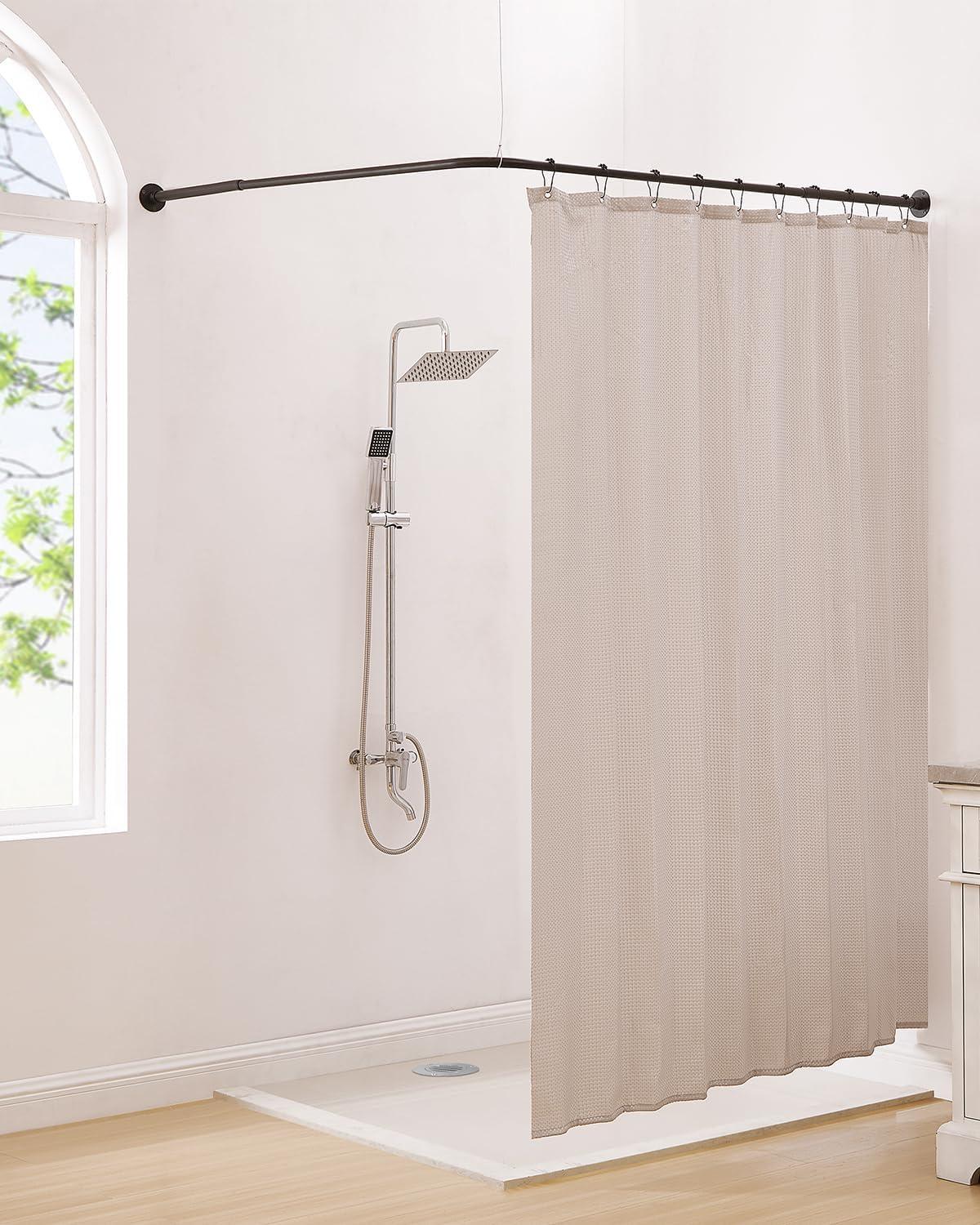 Adjustable Black Stainless Steel L-Shaped Shower Curtain Rod