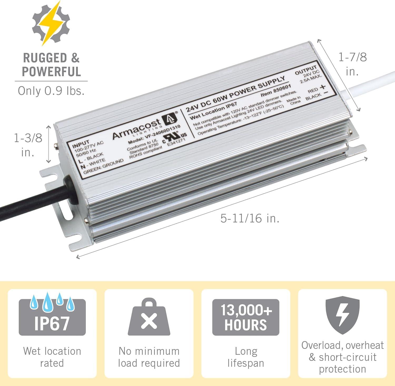 Armacost Lighting Standard Indoor/Outdoor LED Driver 24V DC, Electronic Transformer 850601
