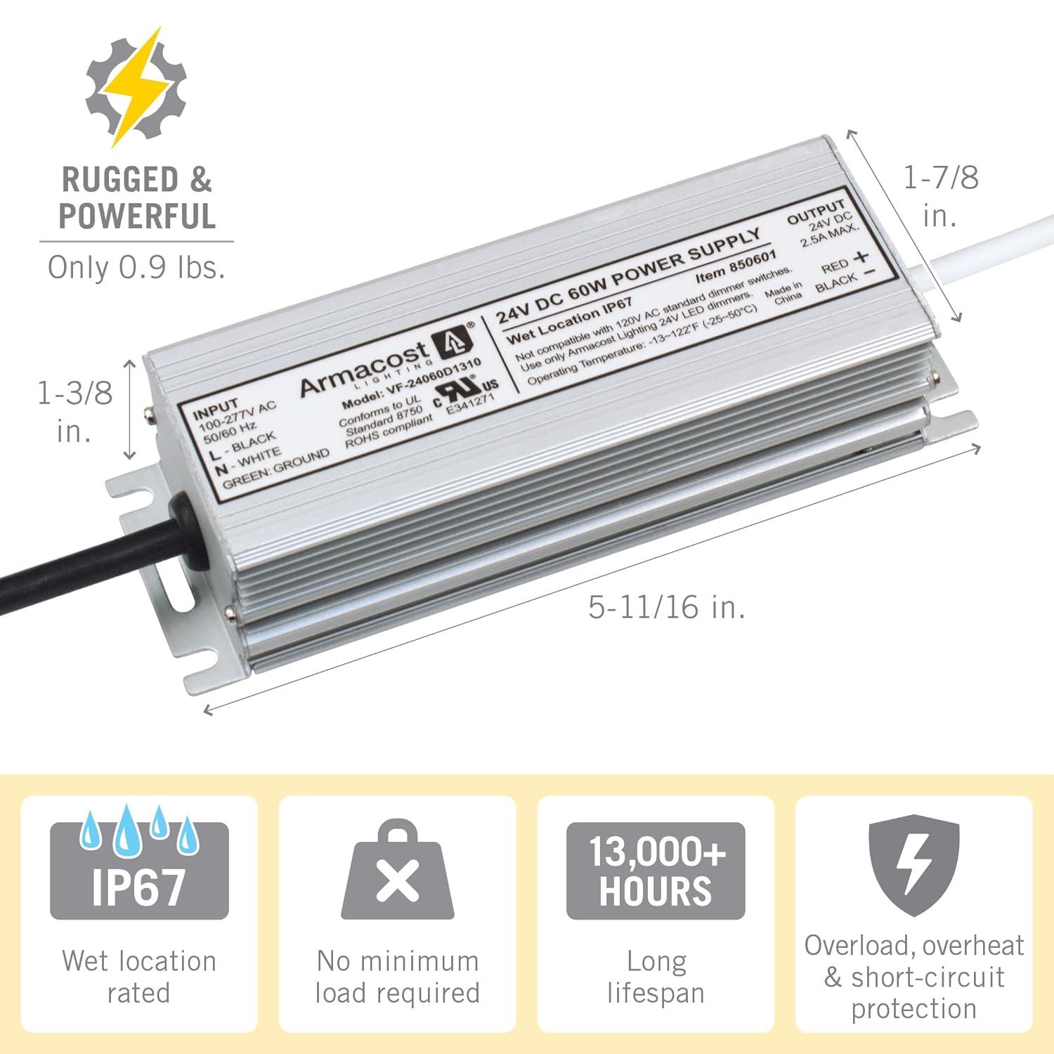 Armacost Lighting Standard Indoor/Outdoor LED Driver 24V DC, Electronic Transformer 850601