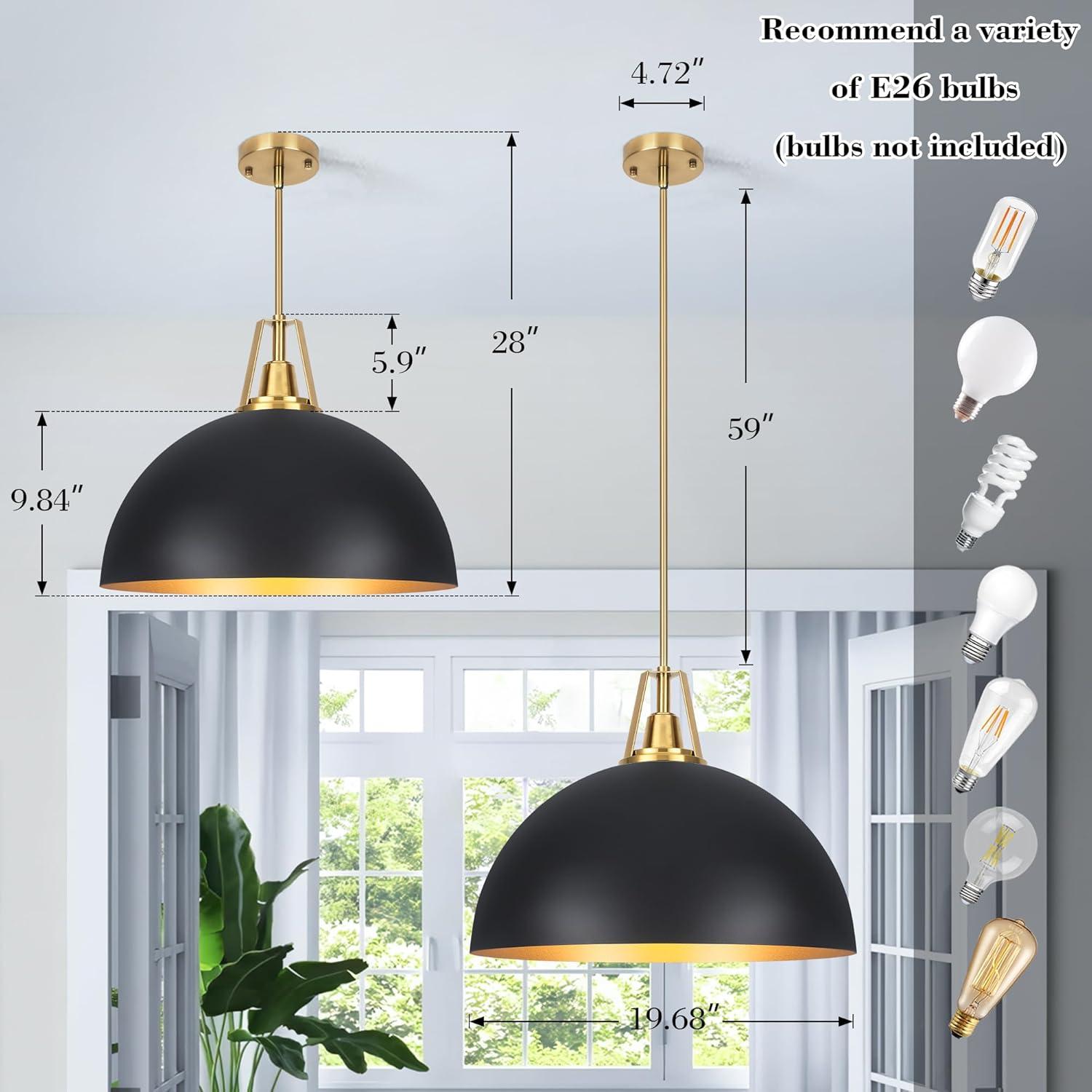 Large Pendant Light Black and Gold Dome Pendant Light Fixtures 17.71” Industrial Hanging Lamp Modern Farmhouse Dome Chandelier Pendant Lighting for Kitchen Island Hallway Dining Room Entryway Foyer