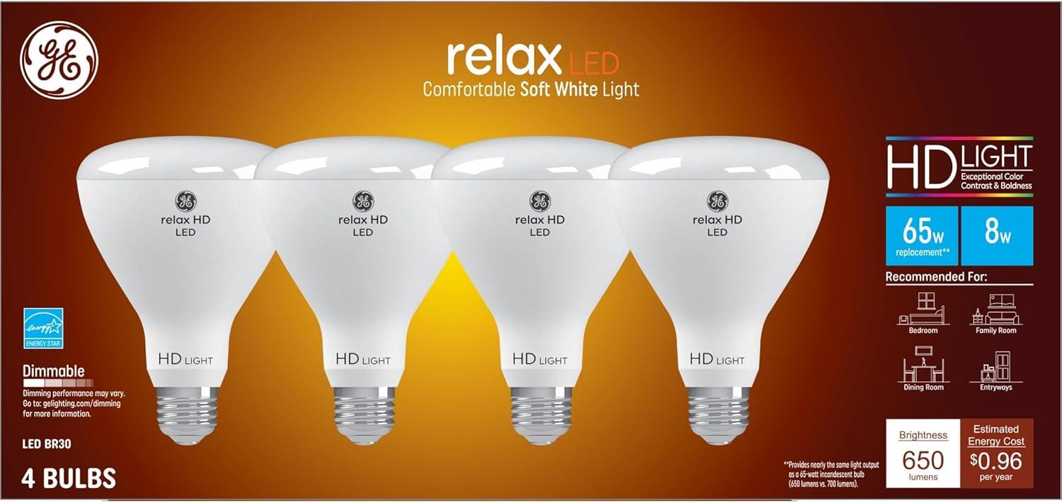 GE 4pk 65W Relax BR30 LED Indoor Floodlight Bulbs Soft White