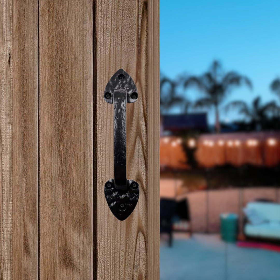 8 Inch Cast Iron Door Handle – Heavy-Duty Medieval Gate Pull – Rustic Hammered Barn Door Grip for Cabinets, Sheds & Interior Doors – Screws Included