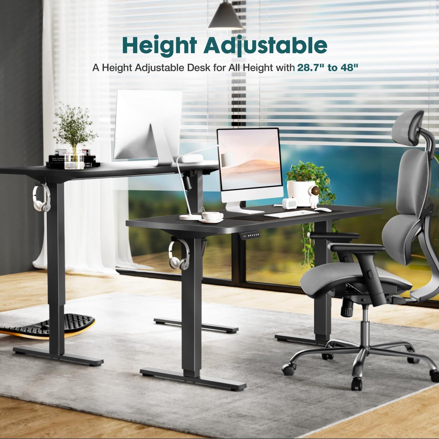 Electric Stand up Desk, 48'' Wide Desktop with Adjustable Height, Standing Computer Desk for Home Ofiice, Black