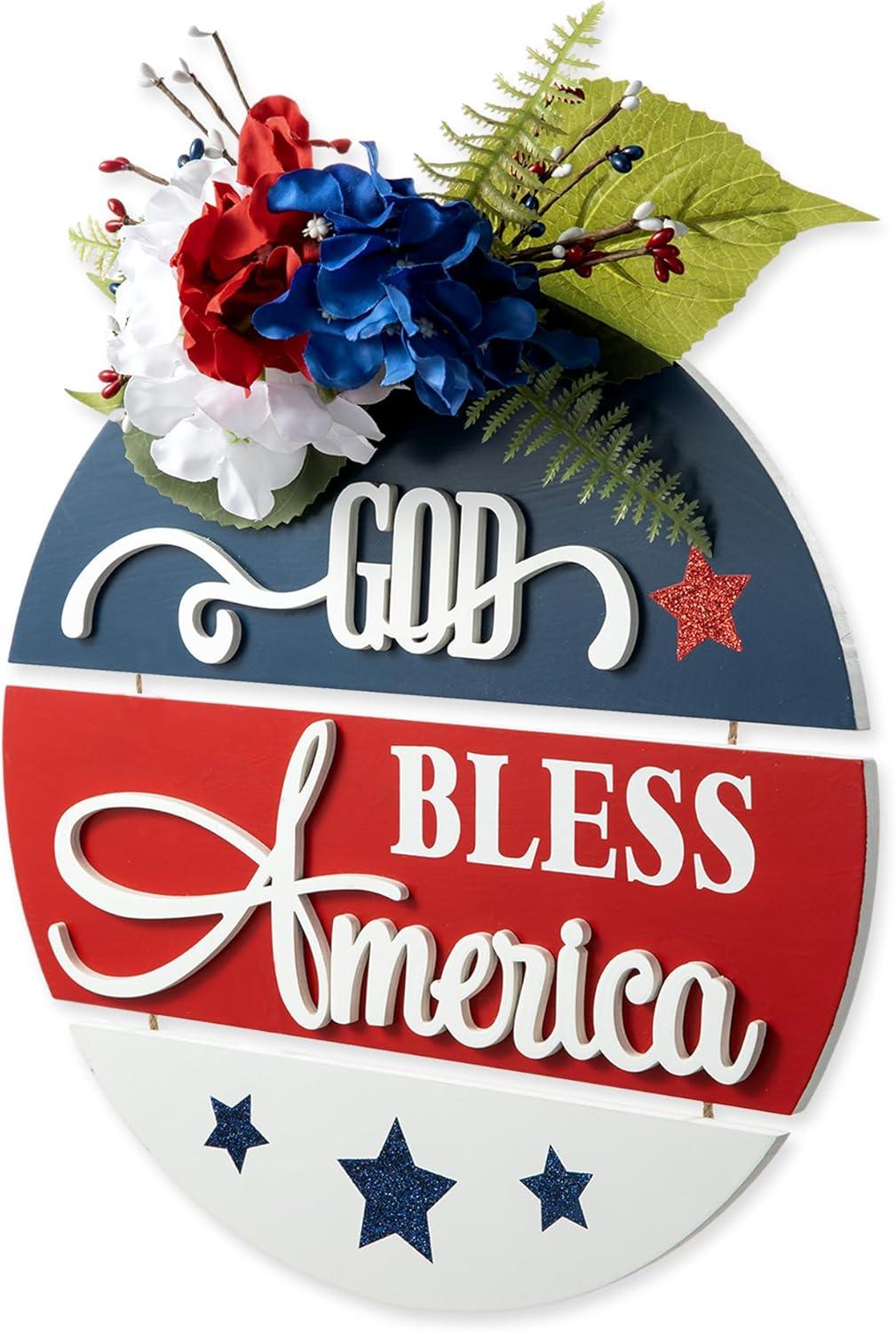 24" Red and Blue Iron Patriotic Wall Decor Sign