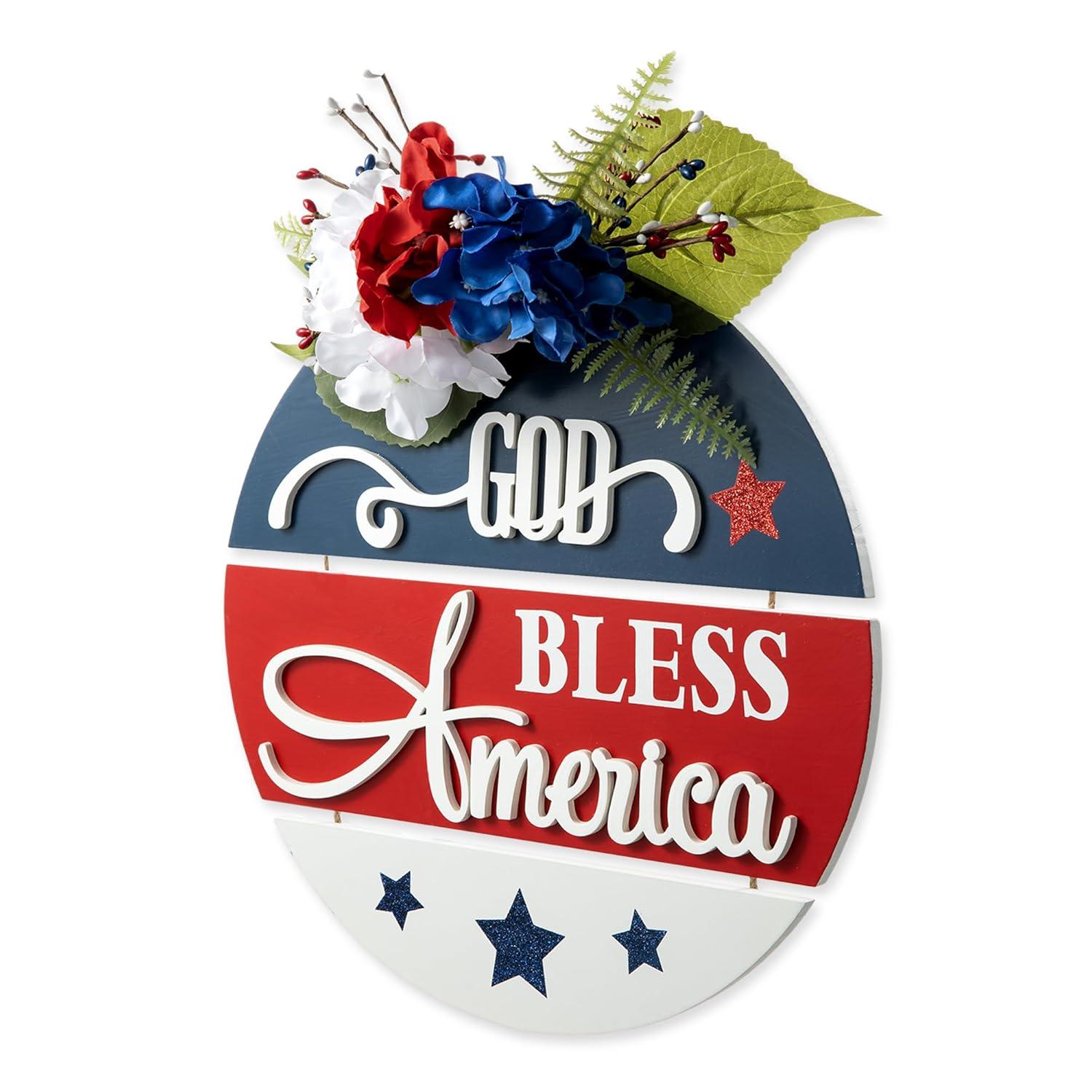 24" Red and Blue Iron Patriotic Wall Decor Sign
