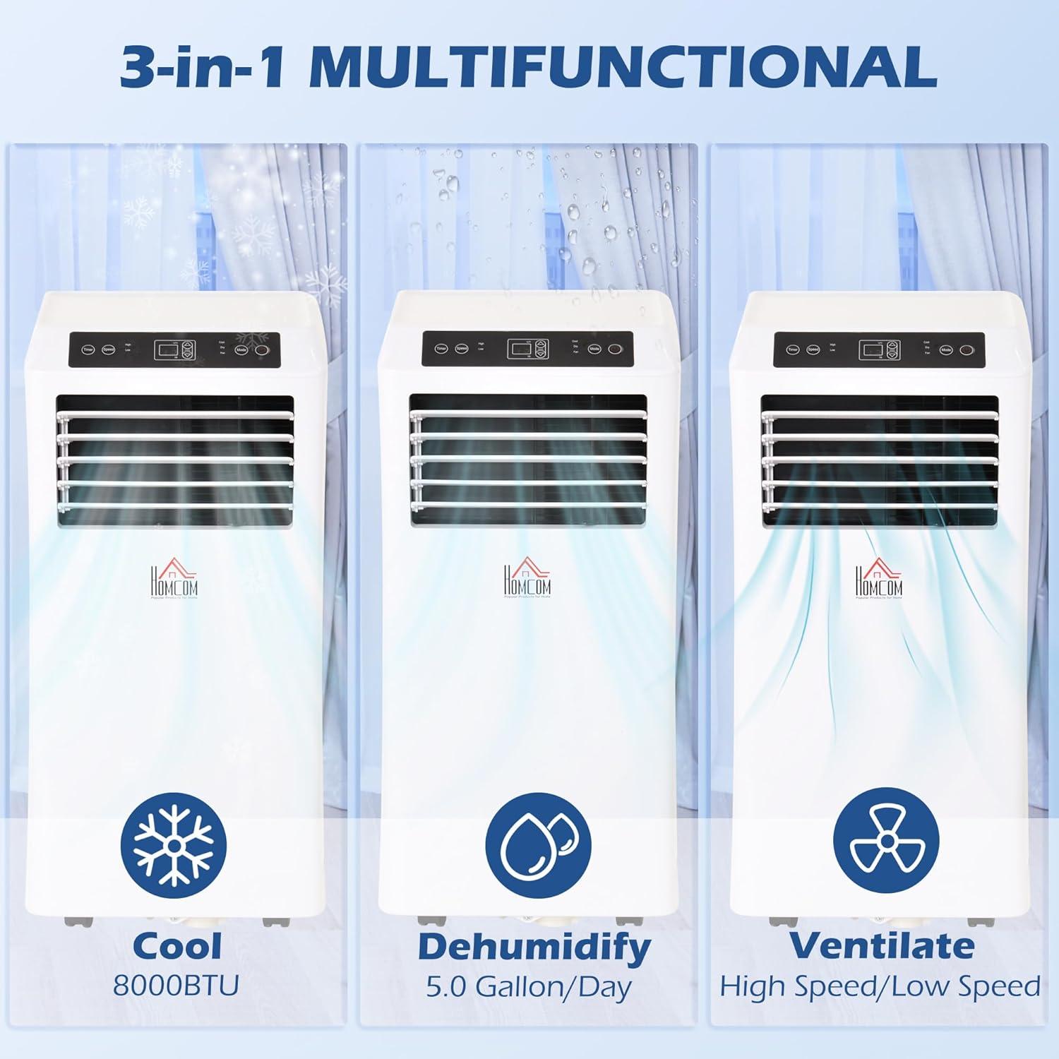HOMCOM 10000 BTU Mobile Portable Air Conditioner with Cooling, Dehumidifier, Ventilating, Remote Control, 24-Hour Timer, Portable AC Unit for Bedroom, Living Room, Home Office, White