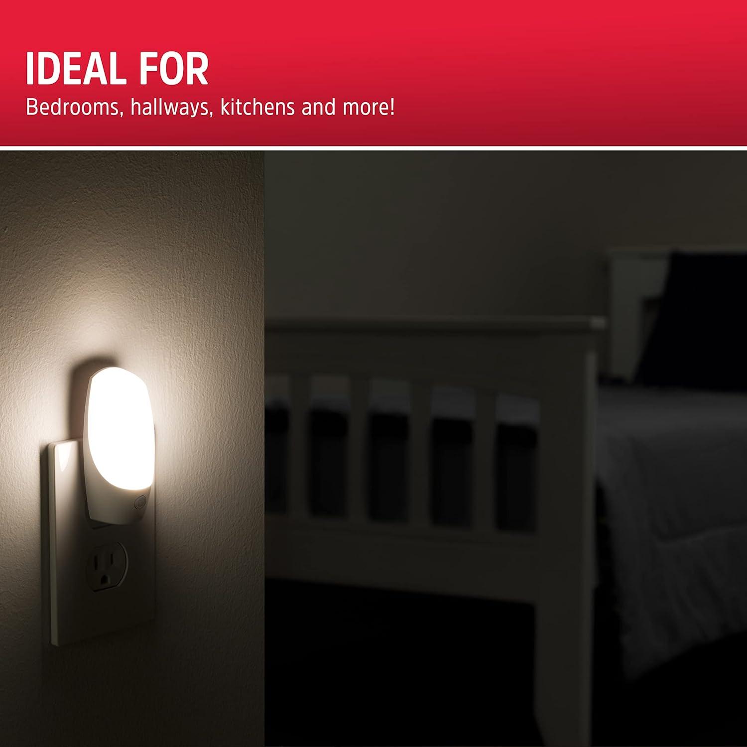 Energizer Manual LED Nightlight: Plug-In Wall Light with On/Off Switch, ETL Listed, 30,000 Hour Bulb Life, White