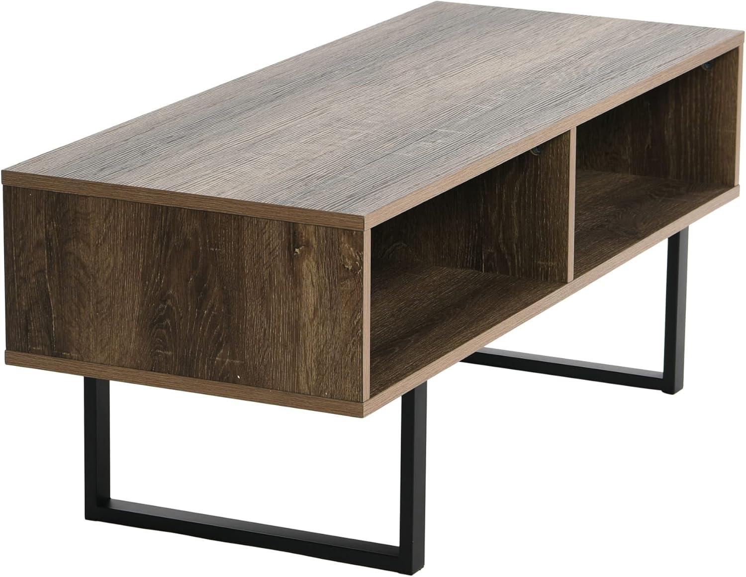 Ashwood and Black Metal Rectangular Coffee Table with Storage