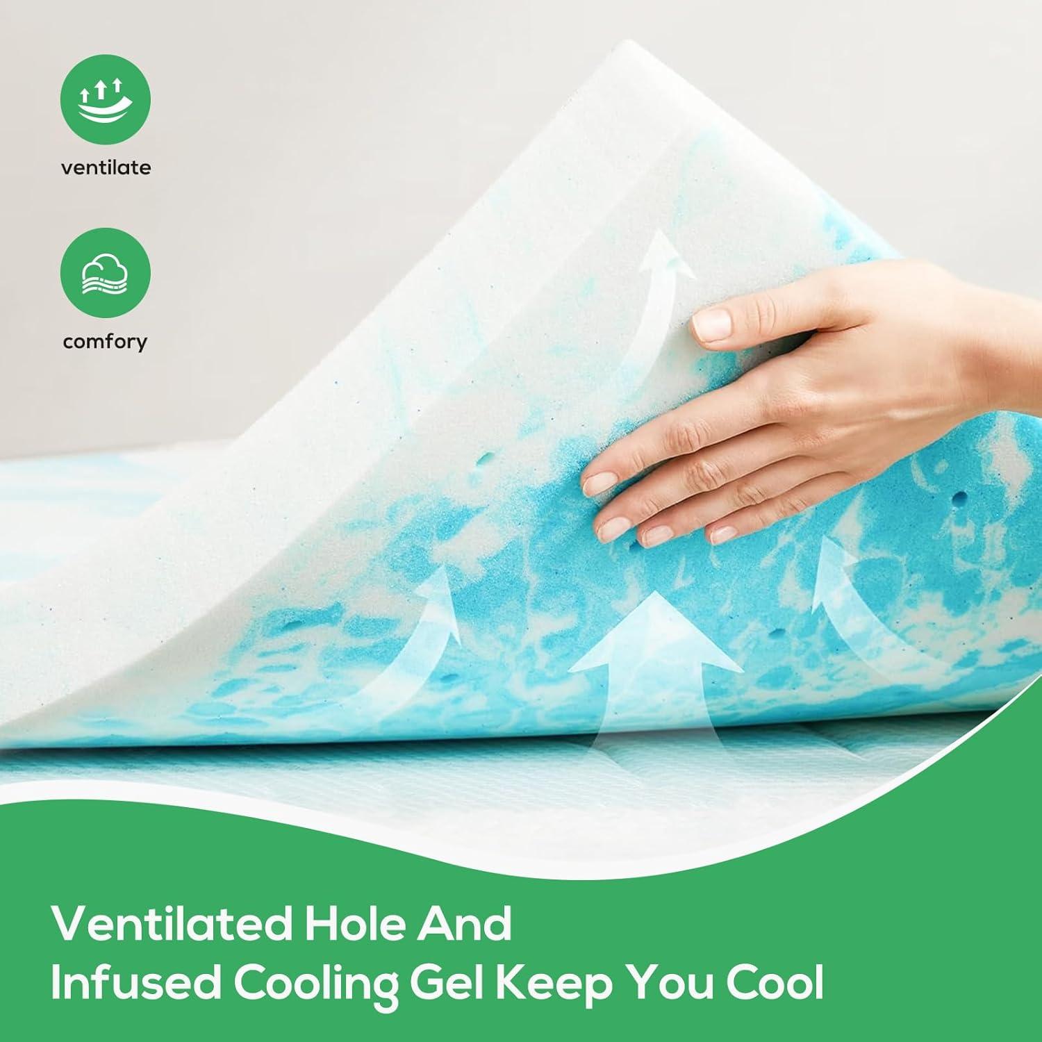 Simenmax Queen Mattress Topper, 3 Inch Gel Memory Foam Bed Topper for Queen Size Bed, CertiPUR-US Certified, Blue