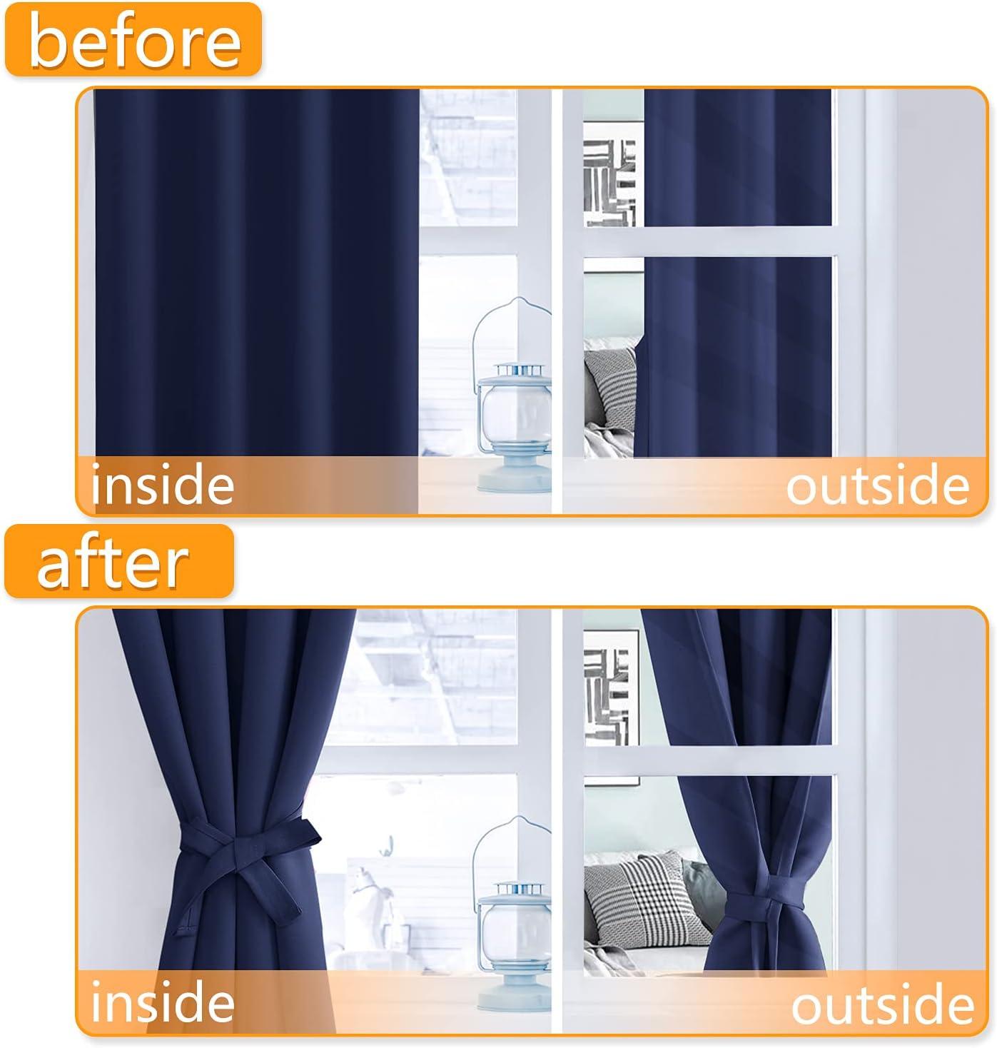 Coodeto Navy Blackout Curtains Set of 2, W52 x L63 - Navy Blackout Curtains 63 inches Long for French Door