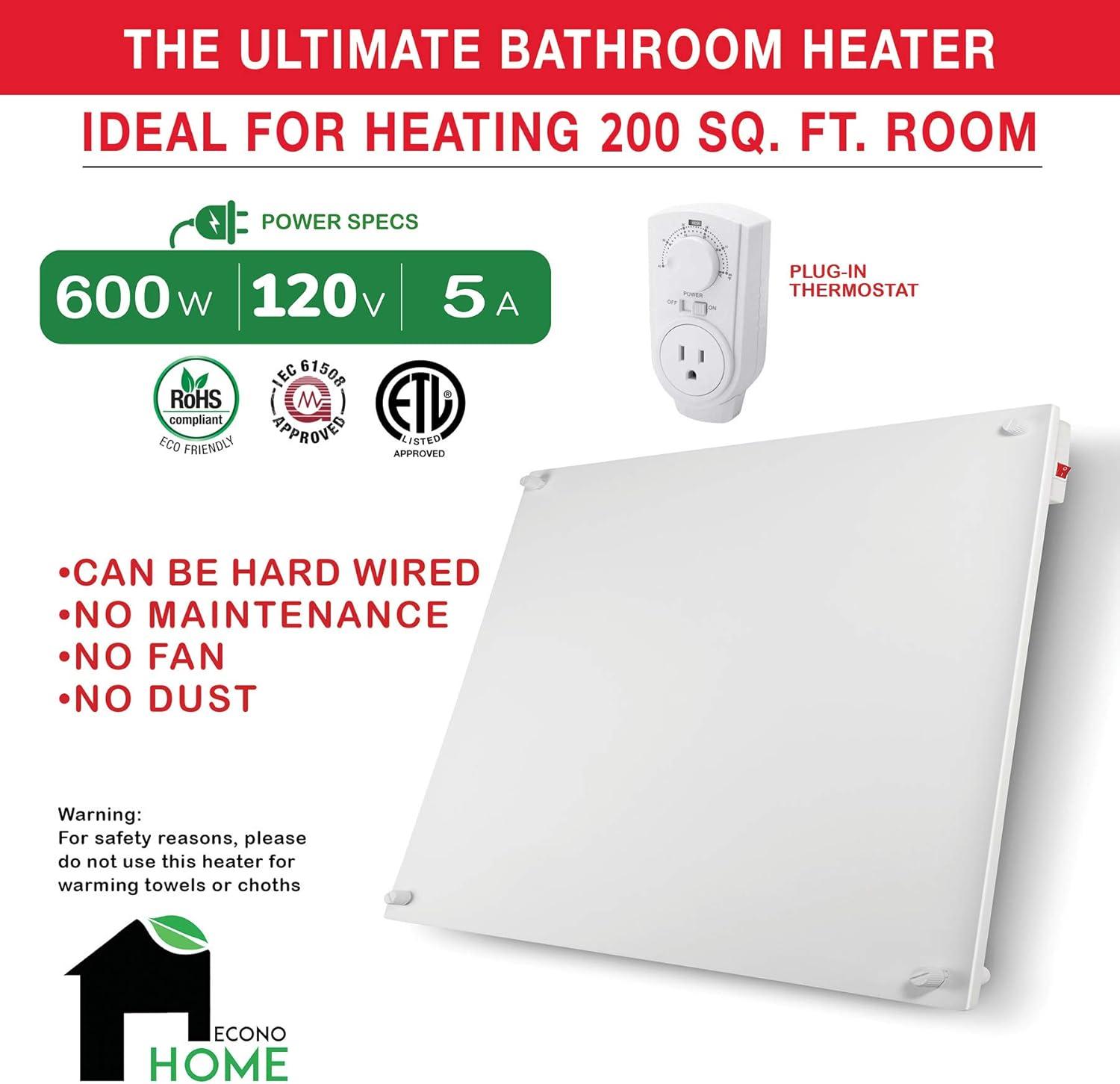 White Electric Wall Heater with Thermostat and Convection