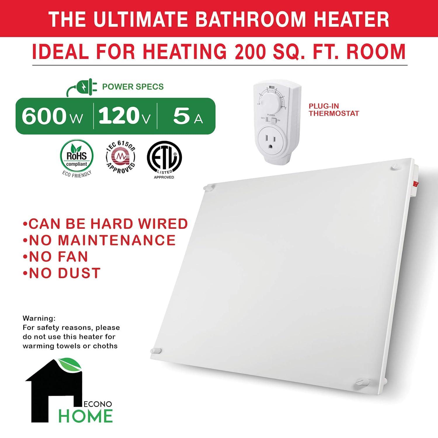 White Electric Wall Heater with Thermostat and Convection