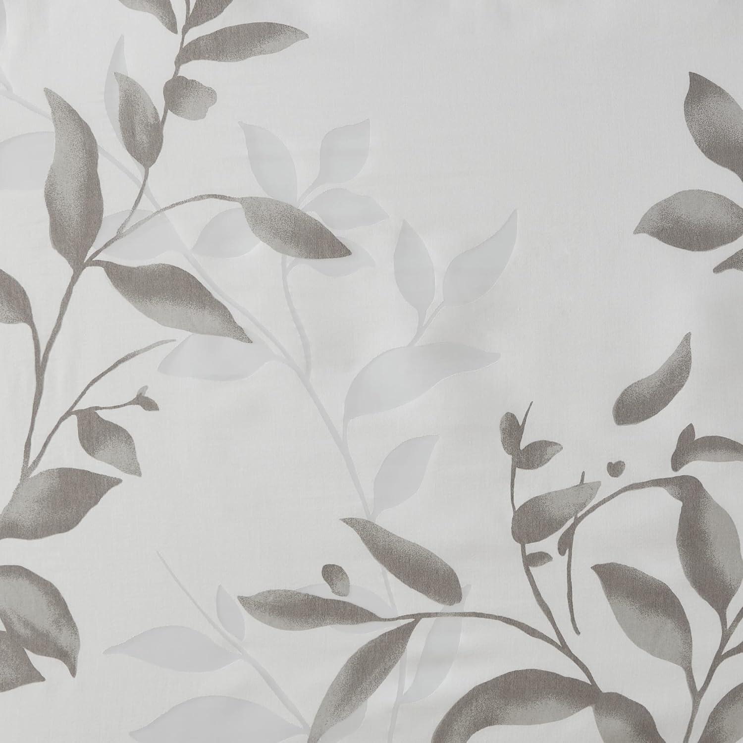 Gray Botanical Floral Print Shower Curtain with Liner