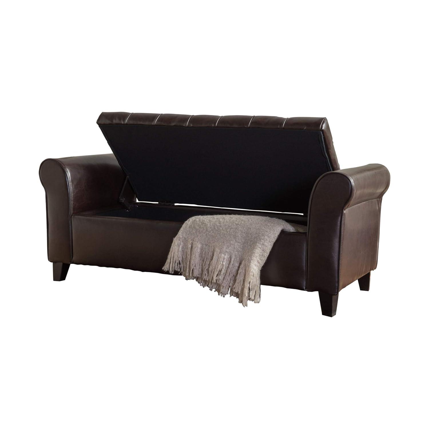 Keiko Storage Bench - Brown Leather - Christopher Knight Home: Elegant Tufted Design, Soft-Close Hinge