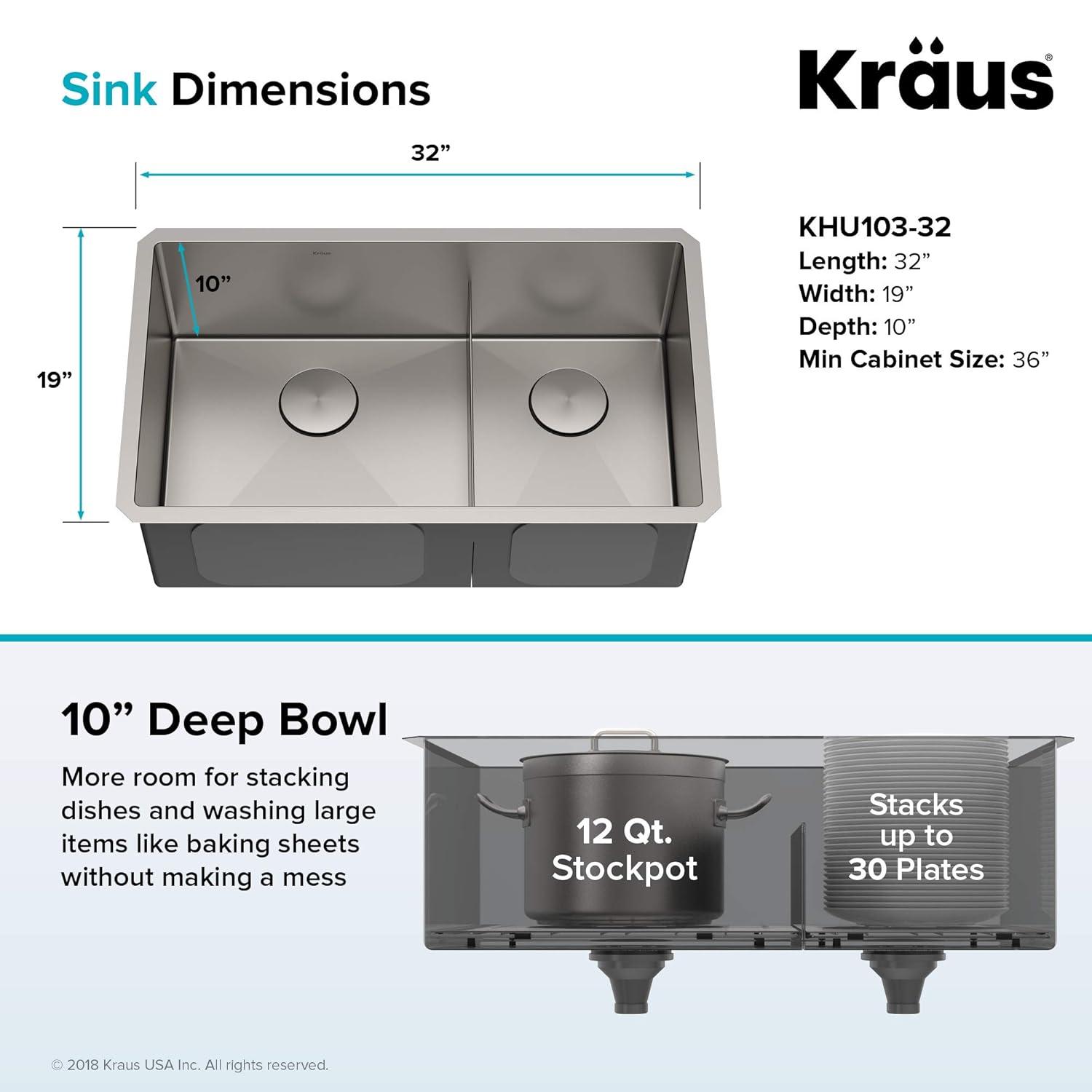 Kraus 33" L x 19" W Double Basin Farmhouse Kitchen Sink with Accessories KHU102-33-100-75MB