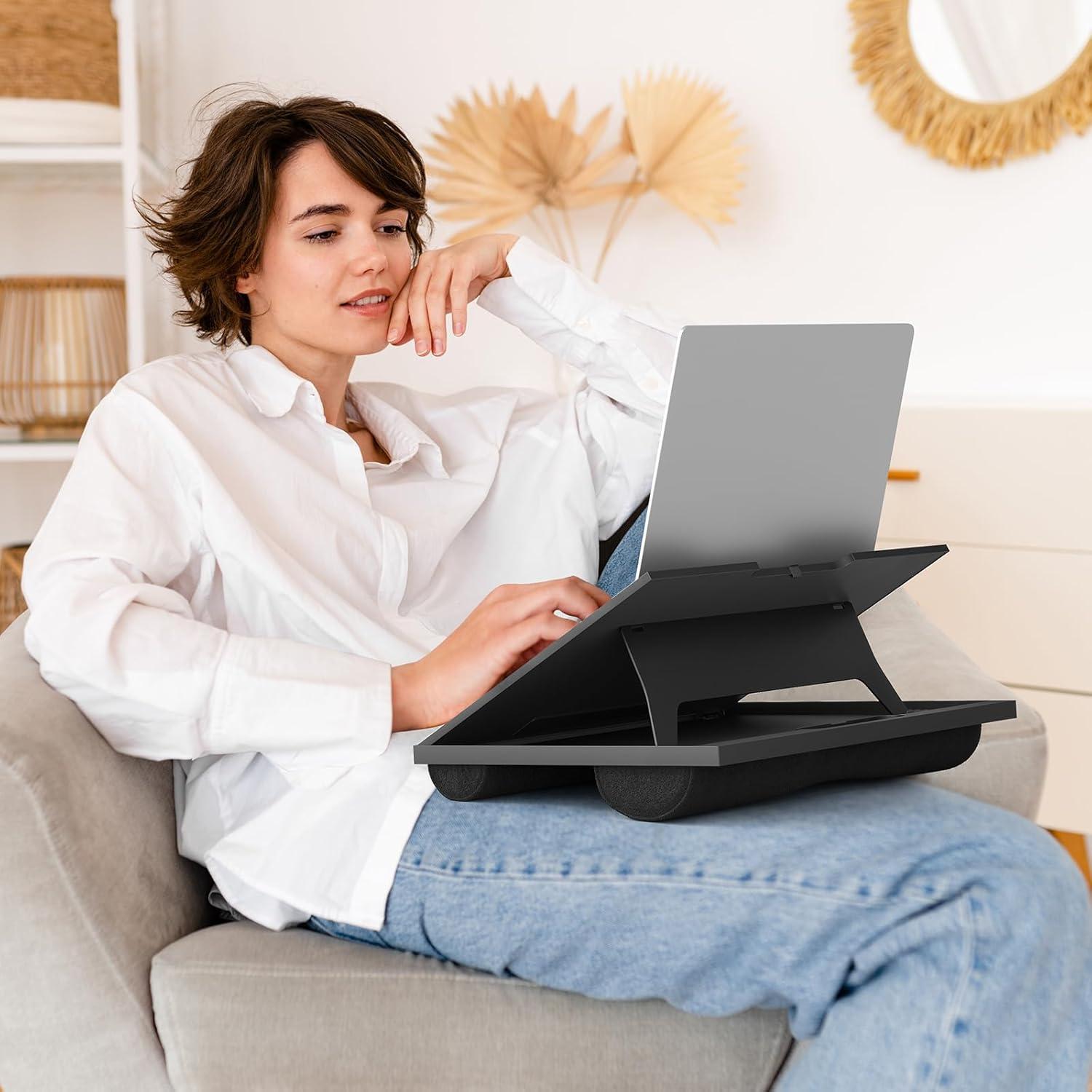 Black Adjustable Lap Desk with Dual Cushions and 8 Angles