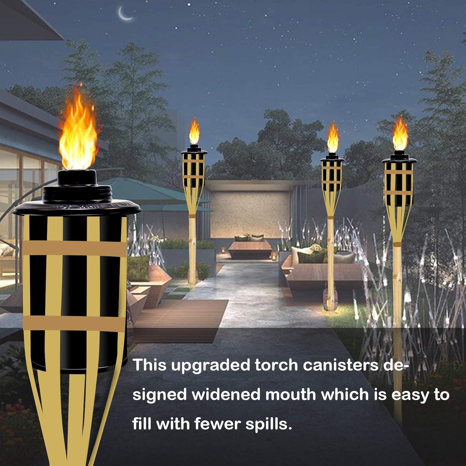 Nonley Outdoor Torch Canisters, Torch Replacement Canister 12 oz, Citronella Fuel Bamboo Torch Refill Canister with Wicks and Covers, Patio Metal Torch for Luau Party, DIY Garden Decor (4 Pack) 4 Pack