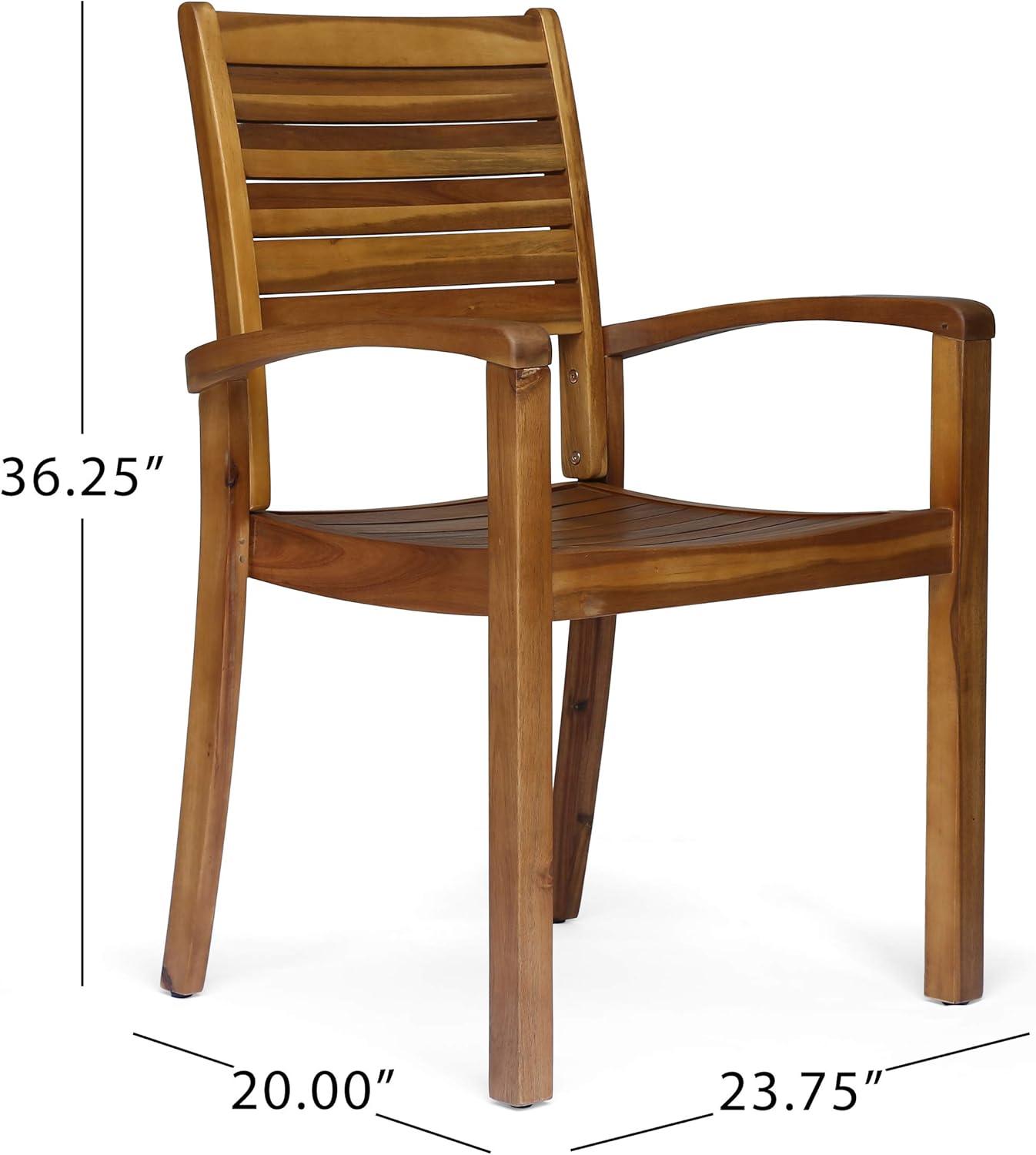 Miguel 2pk Acacia Wood Dining Chair - Teak - Christopher Knight Home: Water-Resistant, Traditional Style Patio Furniture