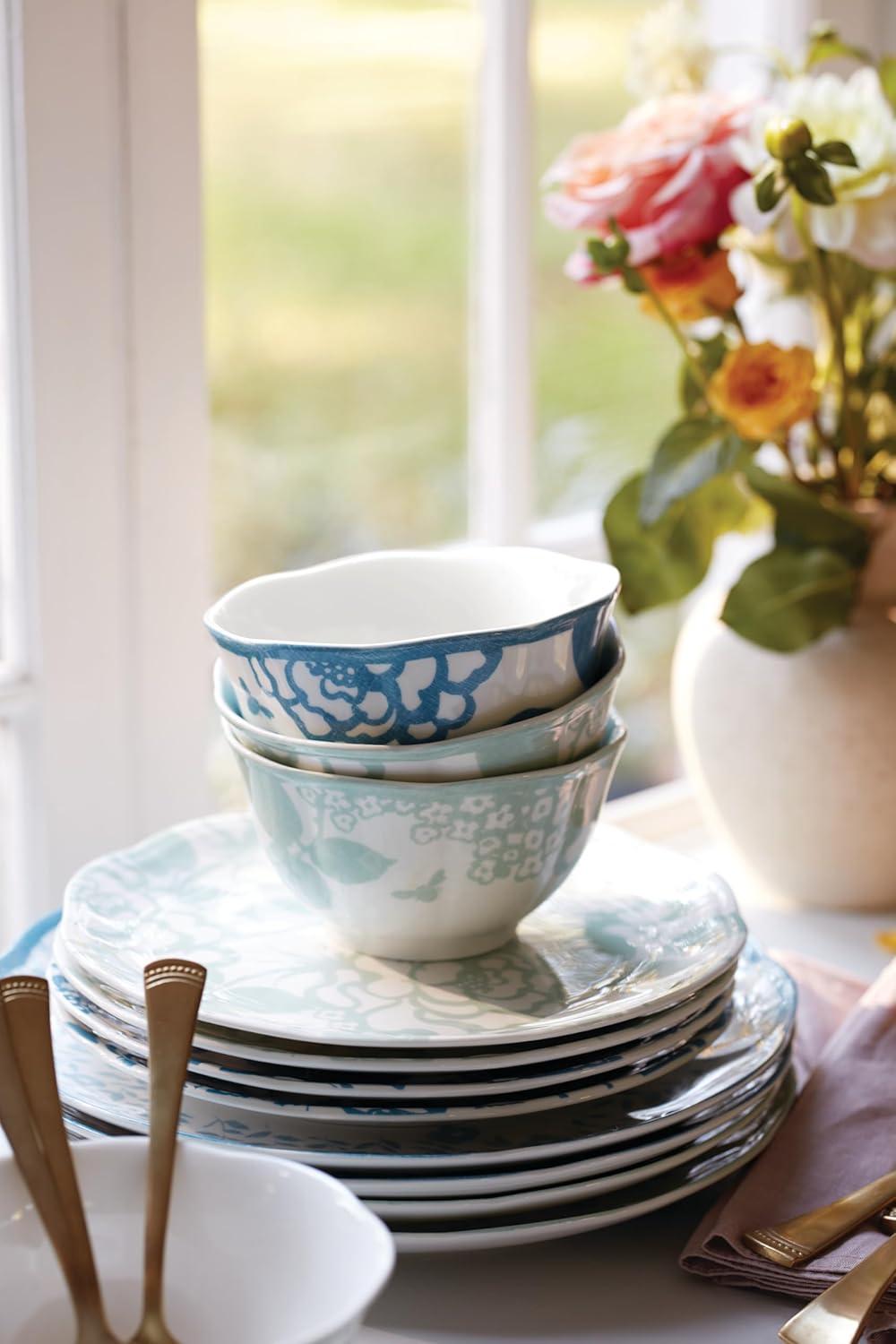 Cornflower Blue Porcelain Scalloped Edge Dinner Plates, Set of 4