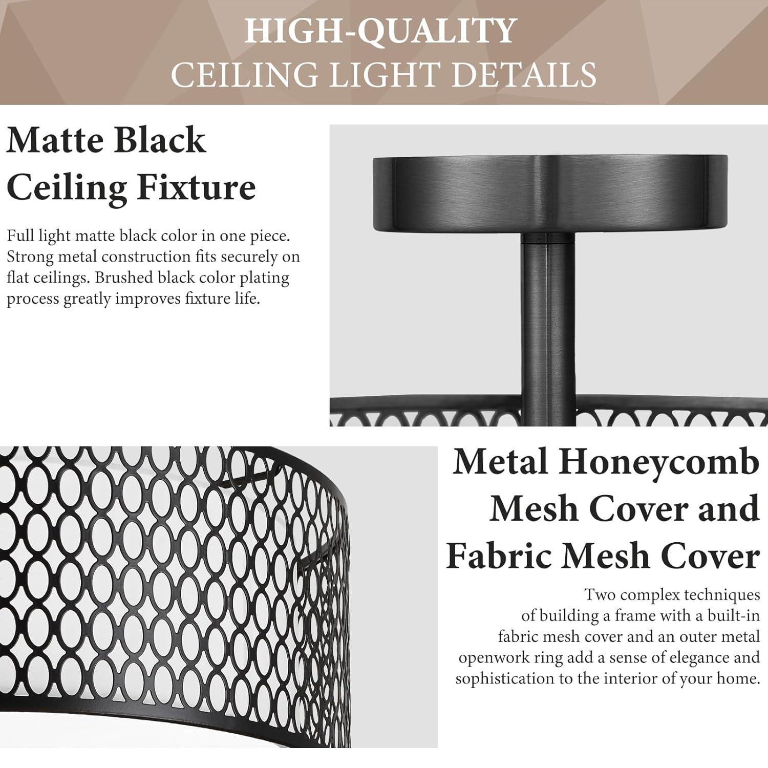 JONATHAN Y Ilsa 17" 3-Light Crystal/Metal Drum Semi-Flush Mount, Black by JONATHAN Y