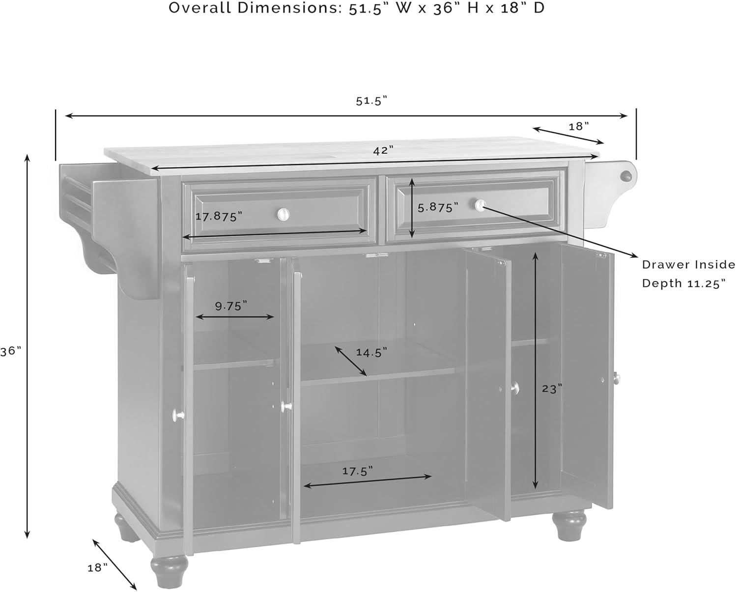 Cambridge Natural Wood Top Kitchen Island White - Crosley: Adjustable Shelves, Towel Bar, Storage Cabinets