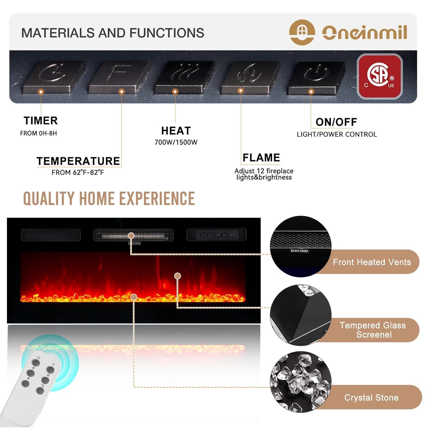 AOXUN Fireplace TV Stand with 36" Electric Fireplace, 80" 2 Tier TV Console Stand for TVs Up to 90", Black