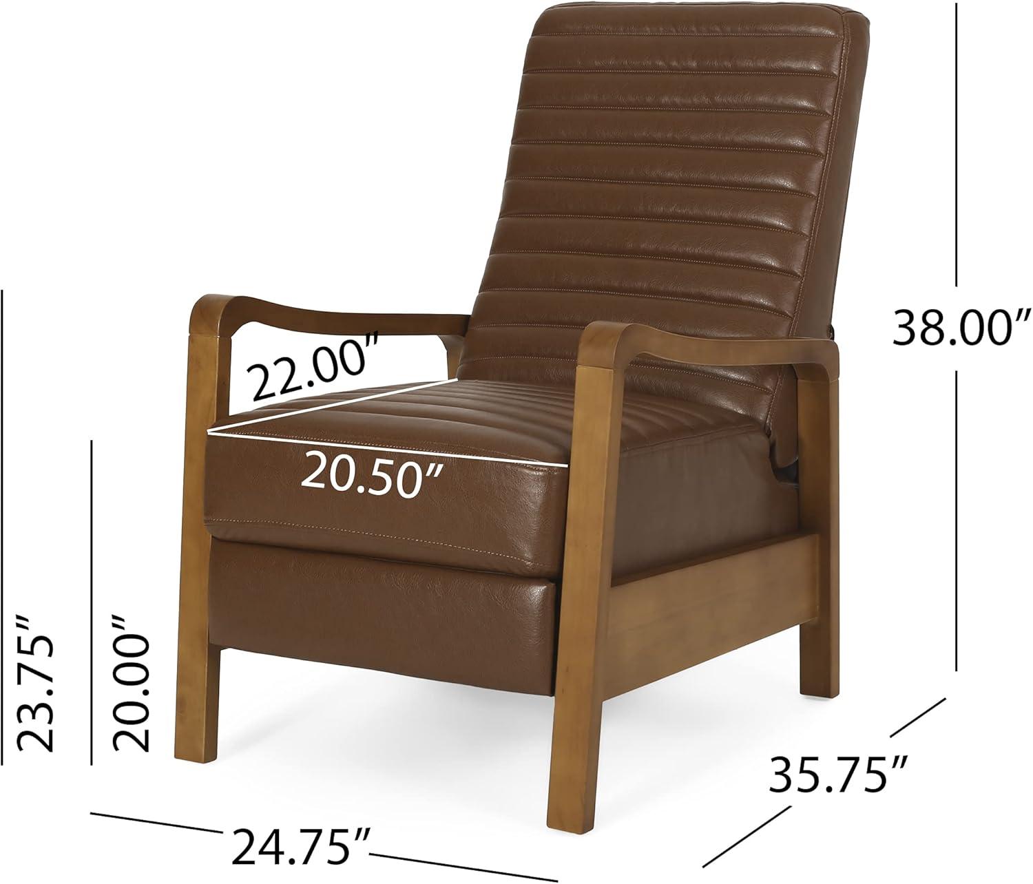 Munro Contemporary Channel Stitch Pushback Recliner Cognac Brown/Teak: Comfortable Upholstered Accent Chair - Christopher Knight Home