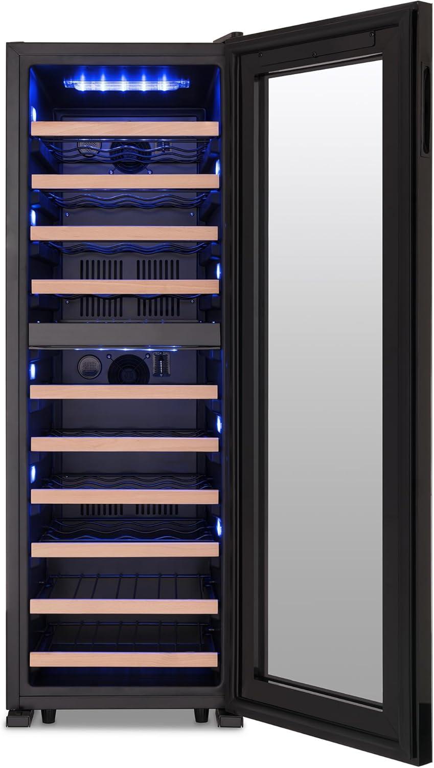 Newair Shadow Series Wine Cooler Refrigerator 56 Bottles Dual Temperature Zones, Freestanding Mirrored Wine and Beverage Fridge