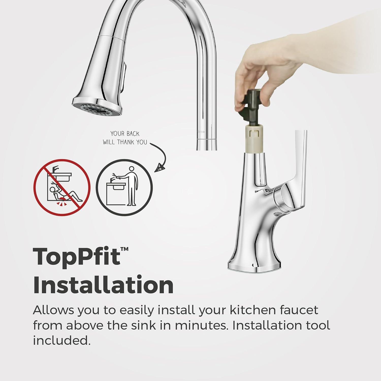 Pfister Ridgeline Kitchen Faucet with Pull Down Sprayer and Soap Dispenser, Single Handle, High Arc, Polished Chrome Finish, F5297RGC