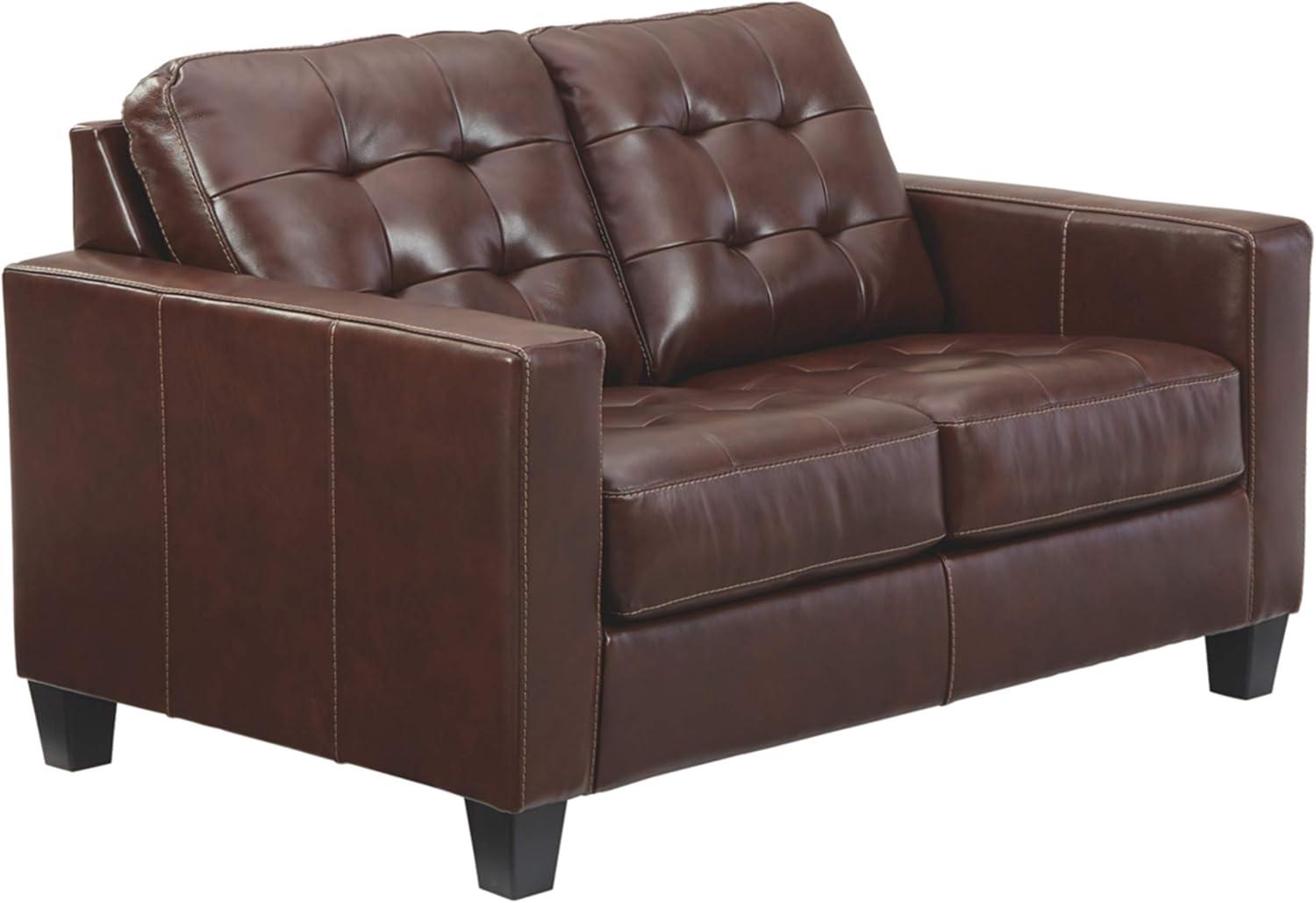 Transitional Walnut Brown Faux Leather Loveseat with Tufted Cushions