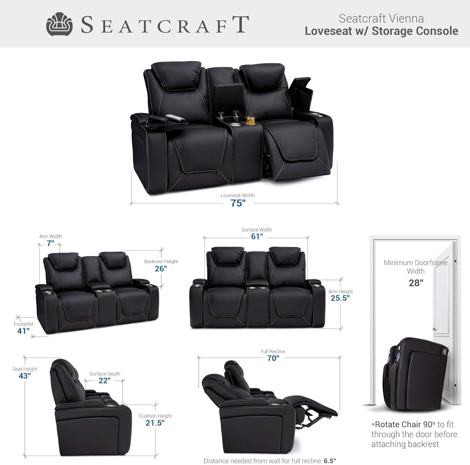 Black Leather Reclining Sofa with Cup Holders and USB Charging