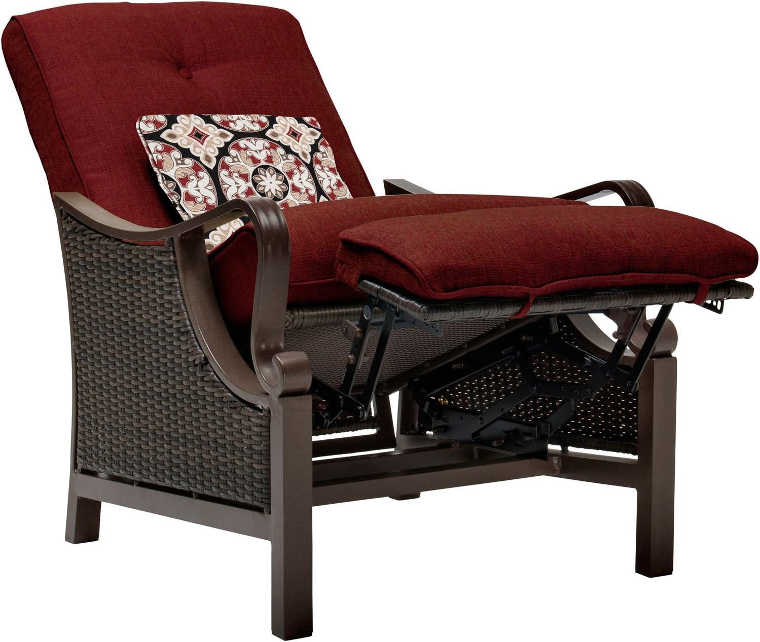 Hanover Ventura Wicker and Steel Outdoor Patio Lounge Chair, Crimson Red