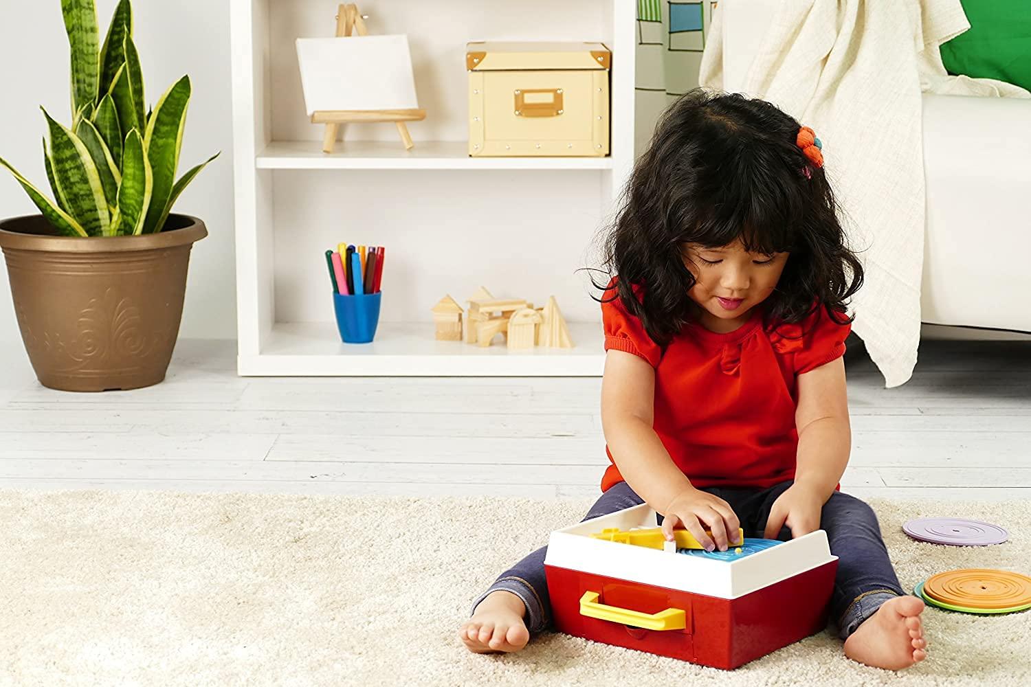 Schylling Fisher Price Classic Toys - Retro Music Box Record Player, Ages 18 Months and Up, Blue/Yellow/White