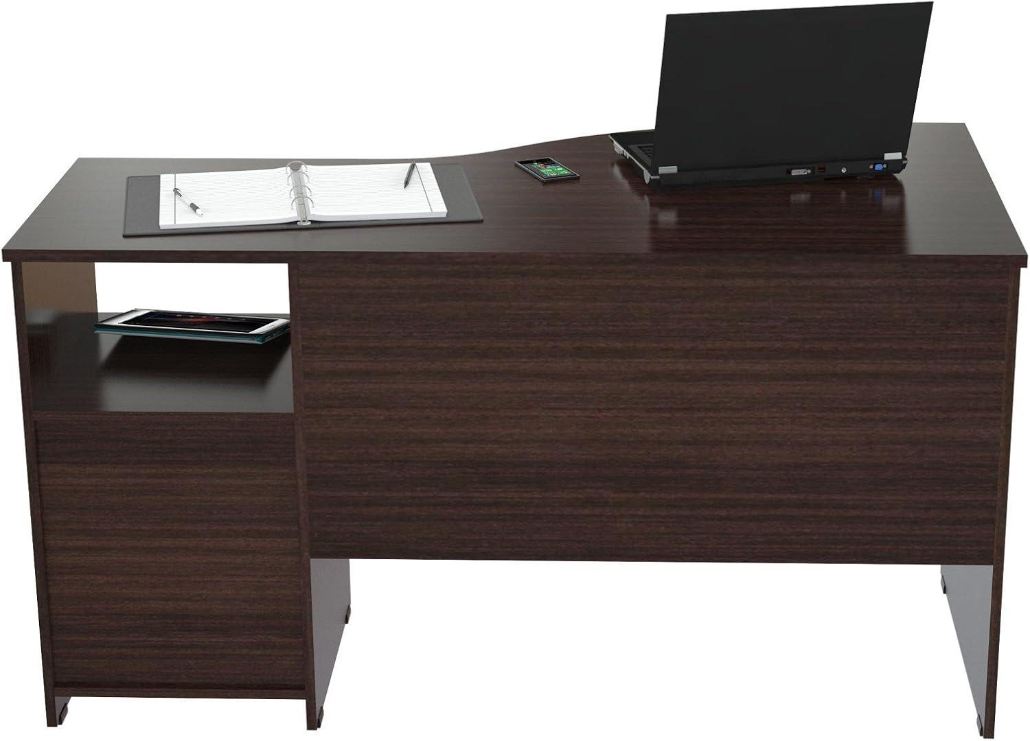 Espresso Curved Top Writing Desk with Drawers