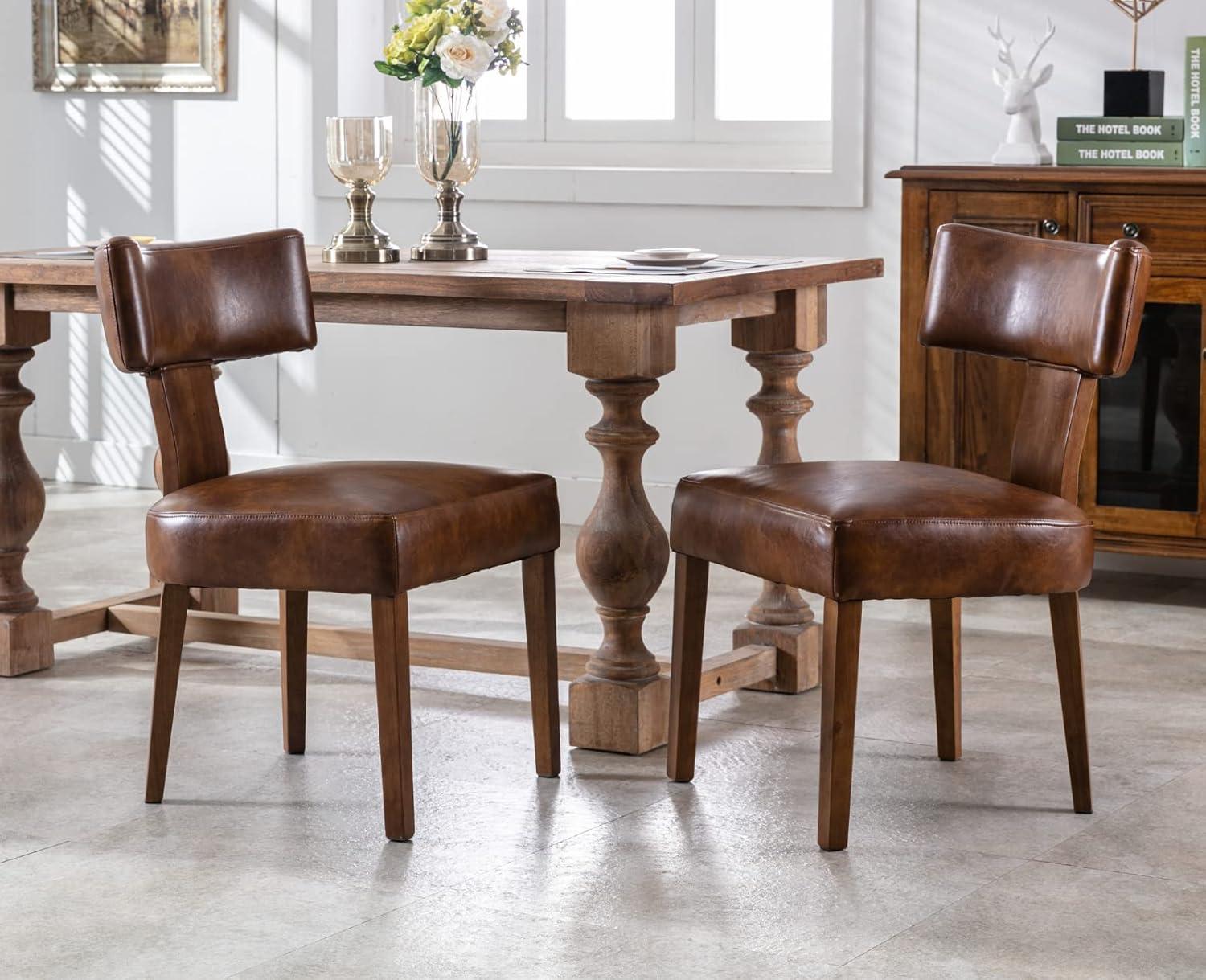 Loon Peak® Mid Century Modern Dining Chairs Set Of 2, Farmhouse PU Leather Upholstered Accent Chair Curved Backrest Kitchen Chairs With Hardwood Frame (Set of 2)